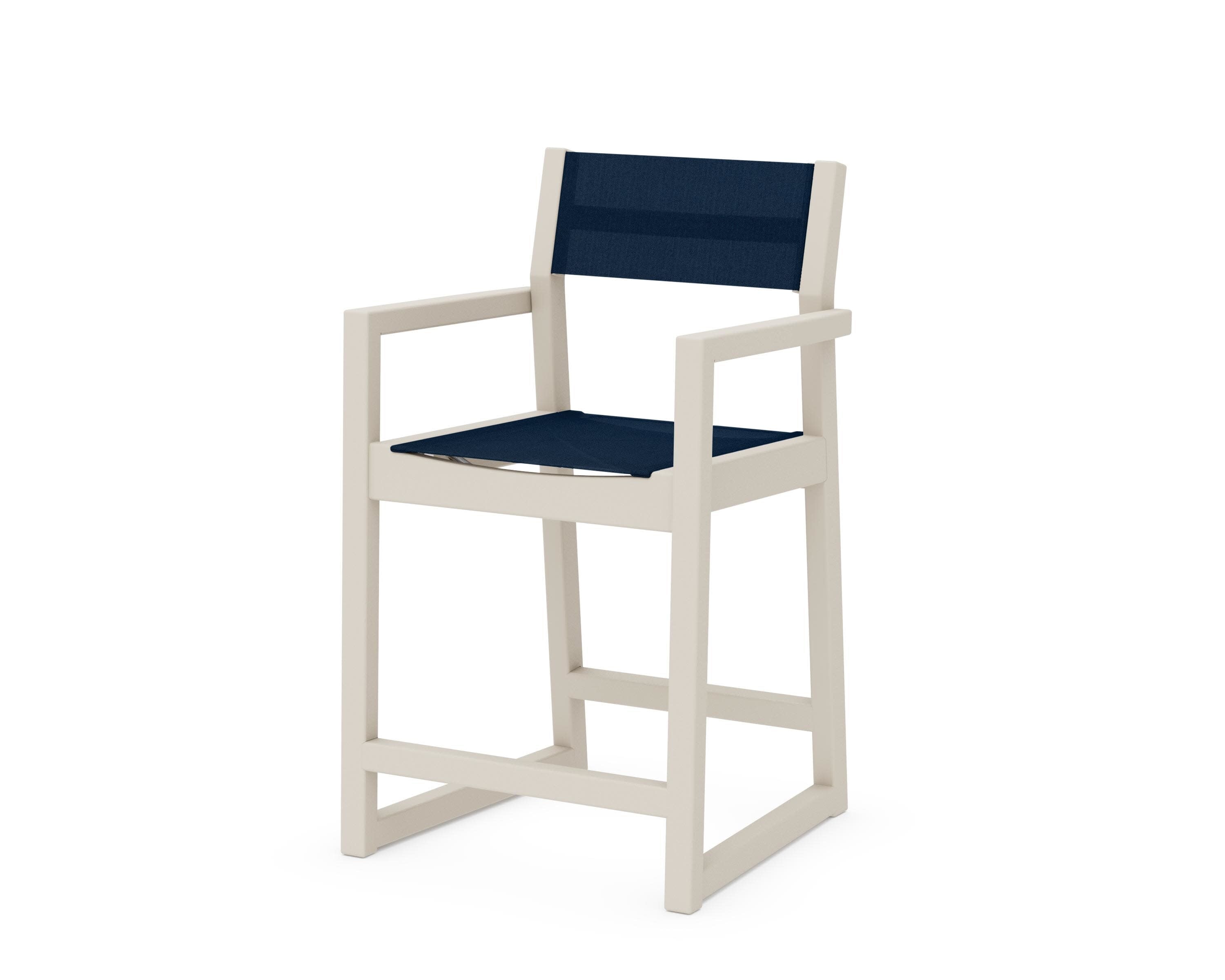 EDGE Sling Counter Arm Chair in Sand / Navy Blue Sling