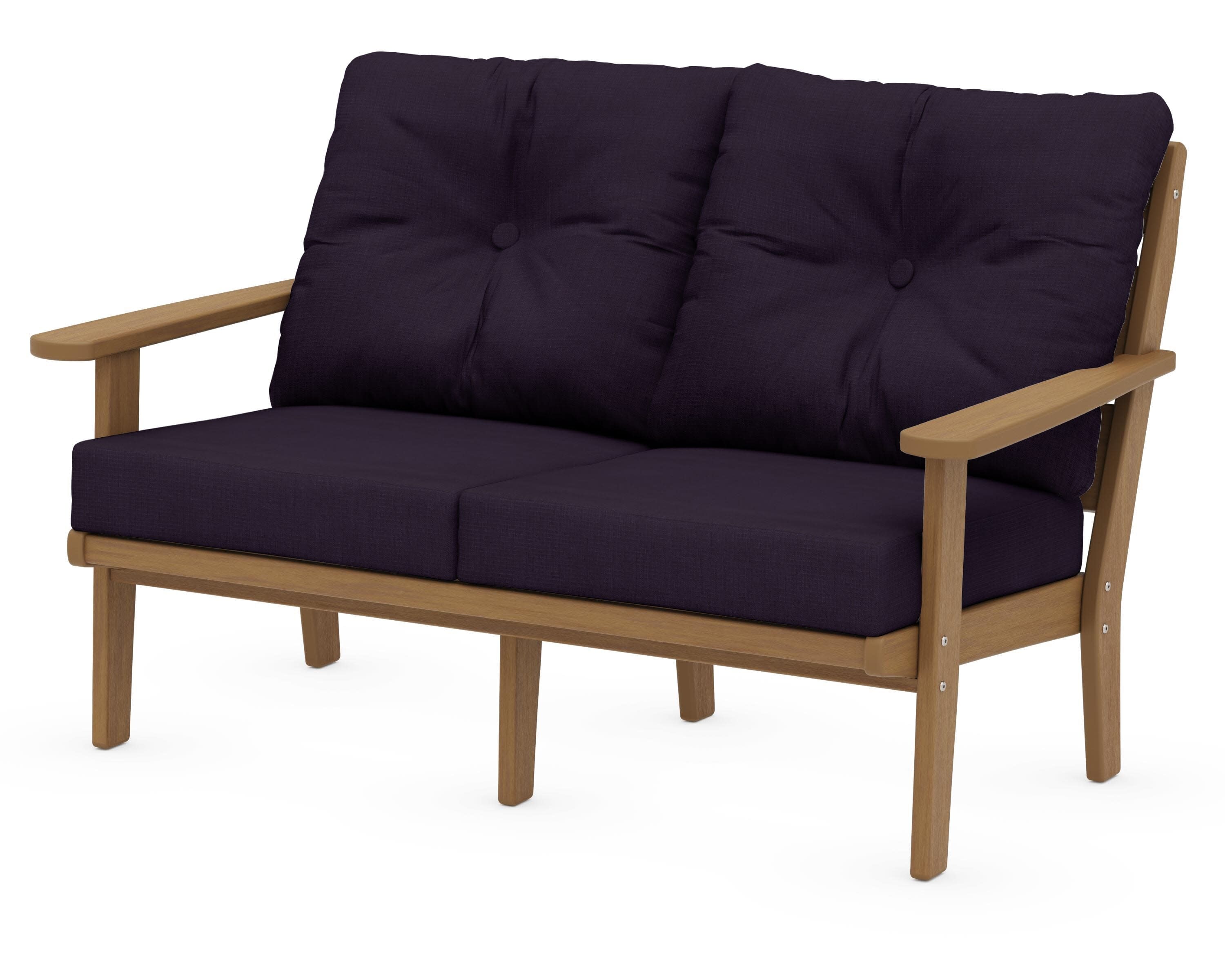 Lakeside Deep Seating Loveseat in Natural / Navy Linen