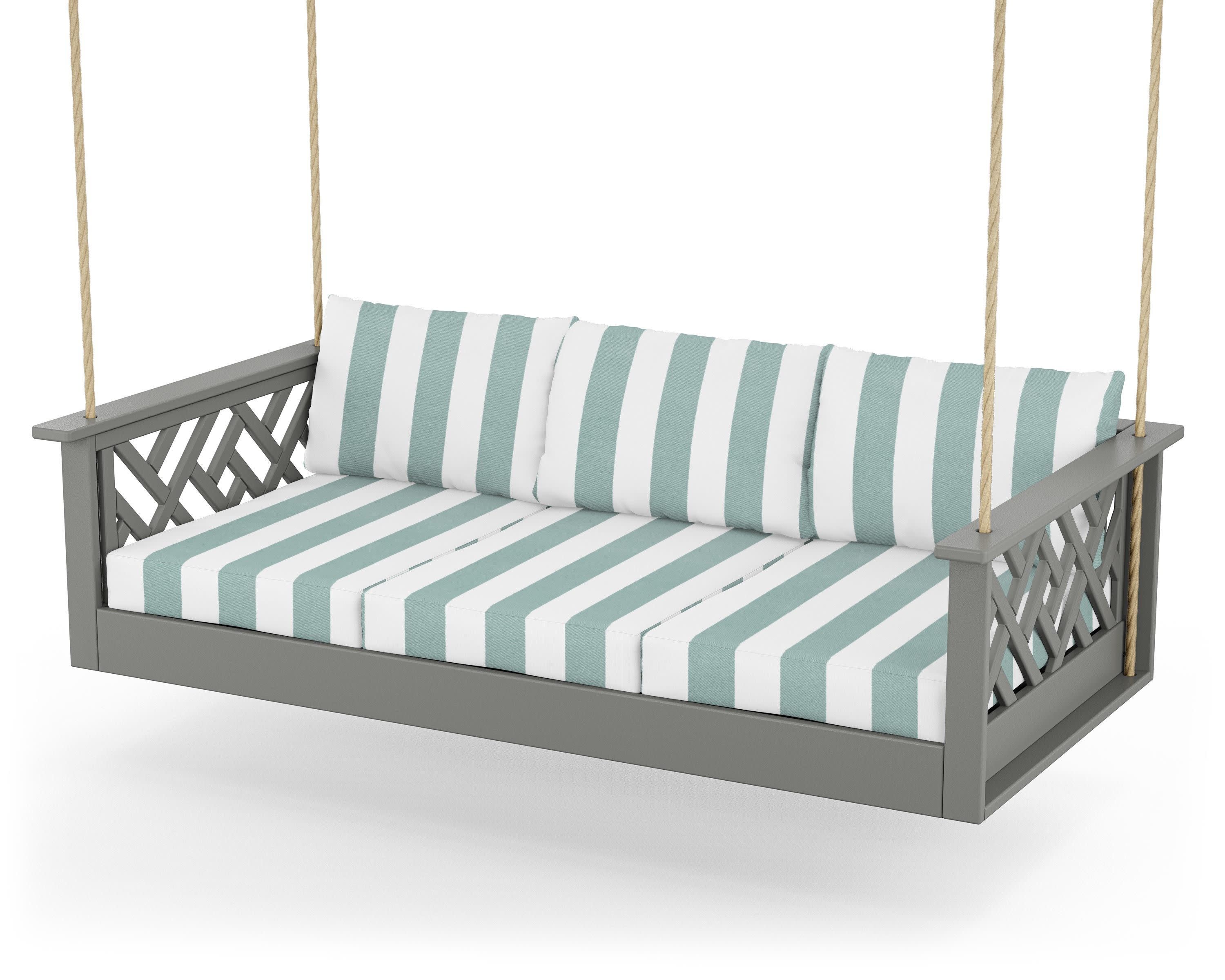 Chippendale Daybed Swing in Slate Grey / Cabana Stripe Glacier Spa