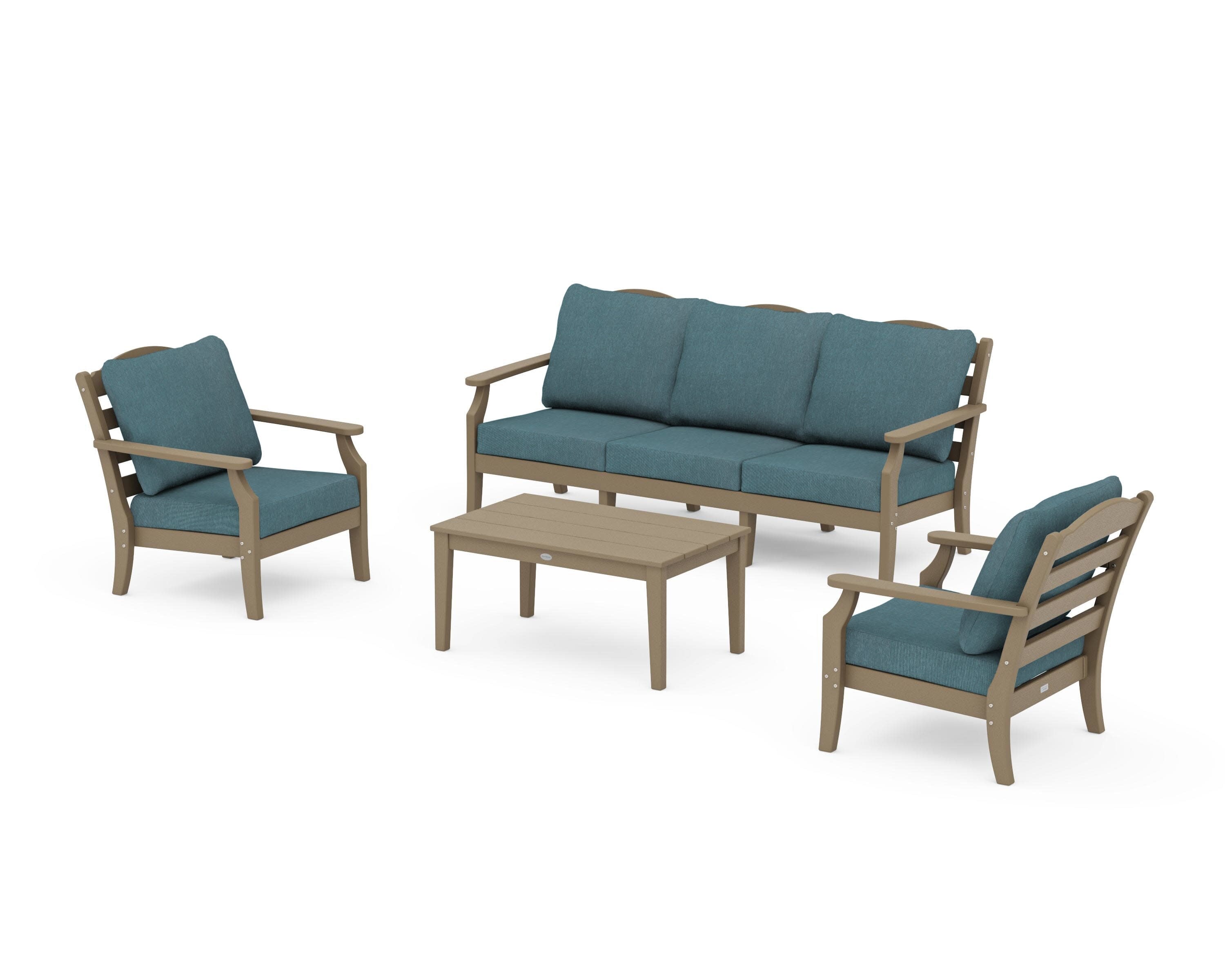 Savannah 4-Piece Deep Seating Set with Sofa in Vintage Sahara / Ocean Teal