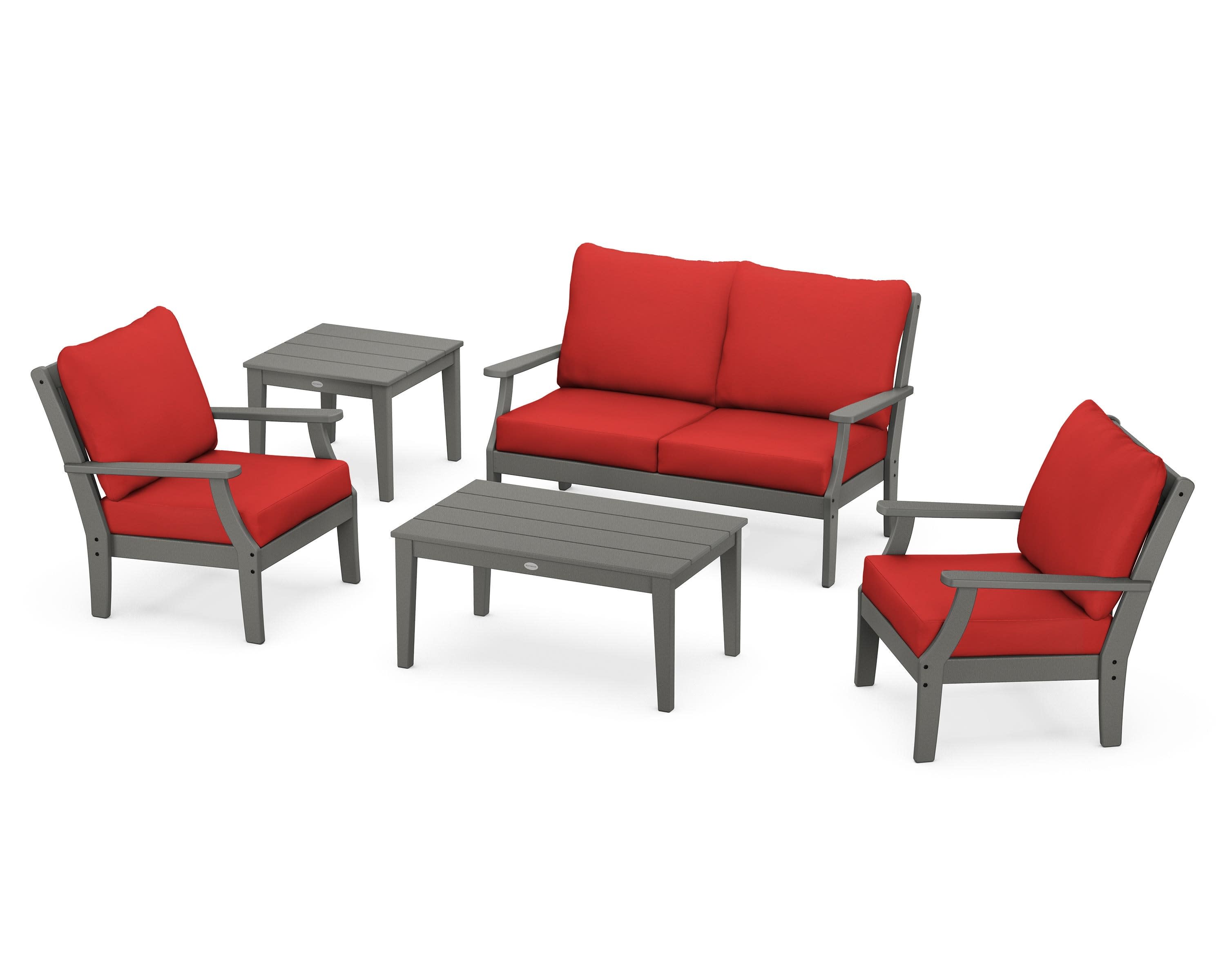 Braxton 5-Piece Deep Seating Set in Slate Grey / Crimson Linen