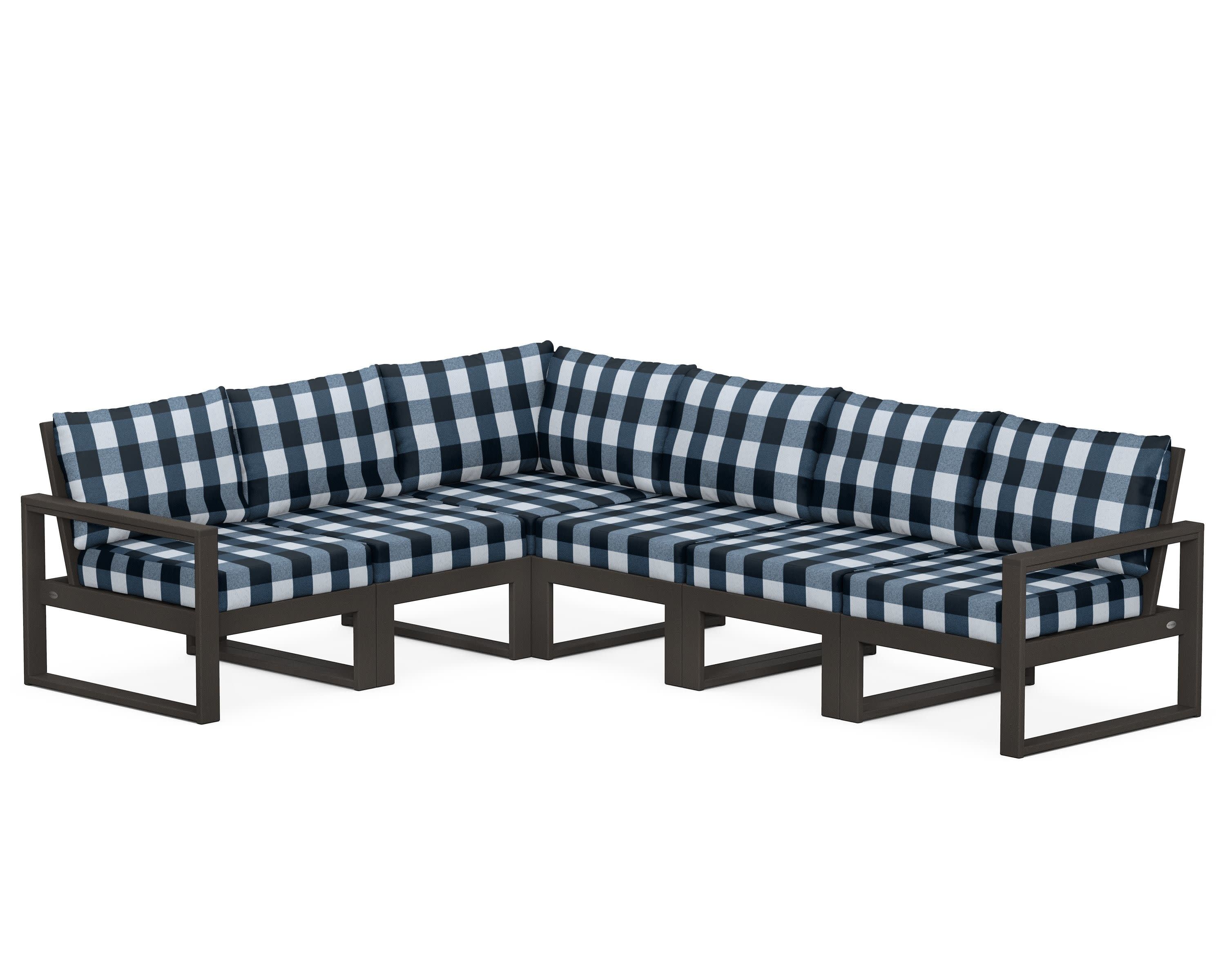 EDGE 6-Piece Modular Deep Seating Set in Vintage Coffee / Buffalo Plaid Marine Indigo