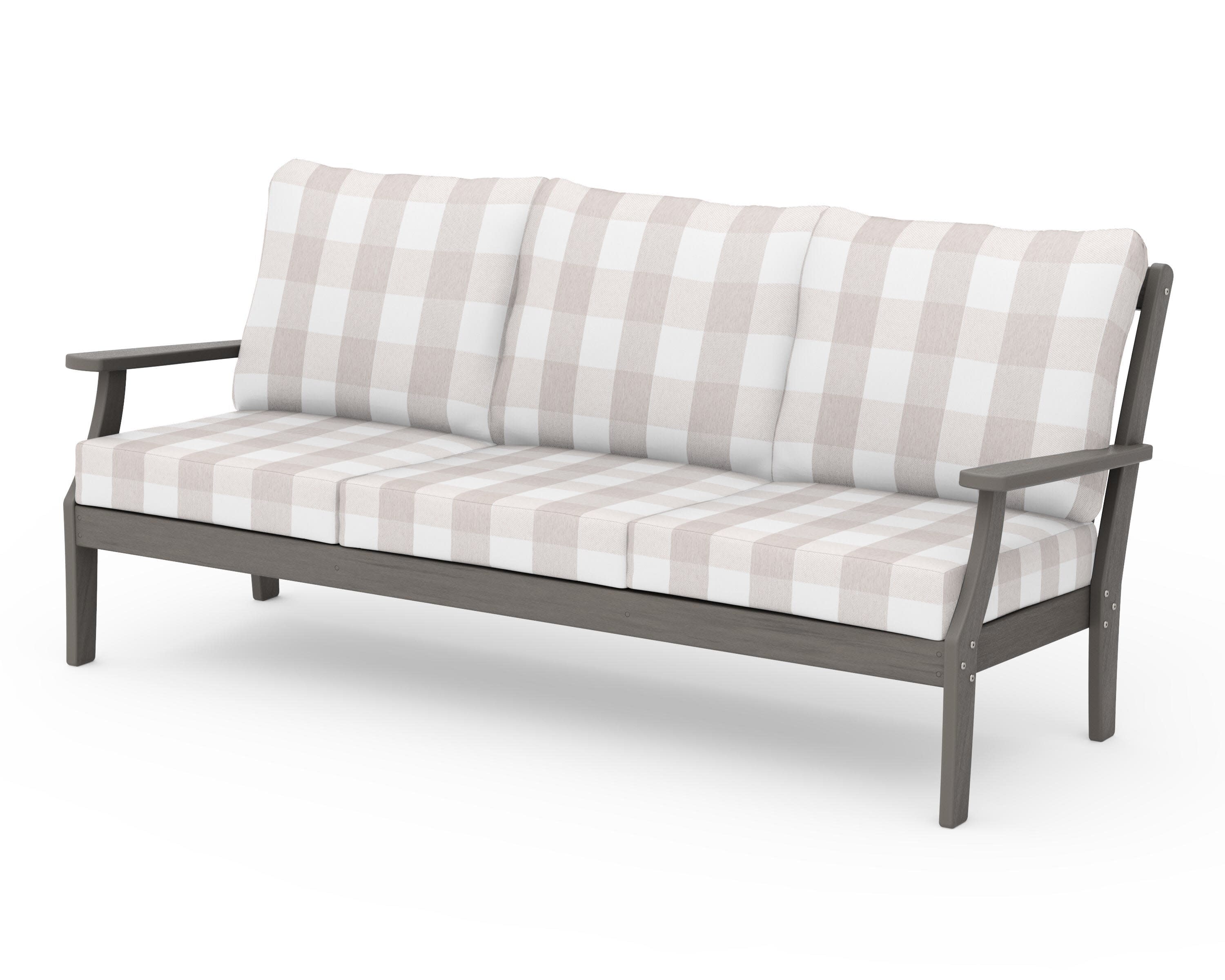Braxton Deep Seating Sofa in Driftwood / Buffalo Plaid Dune Burlap