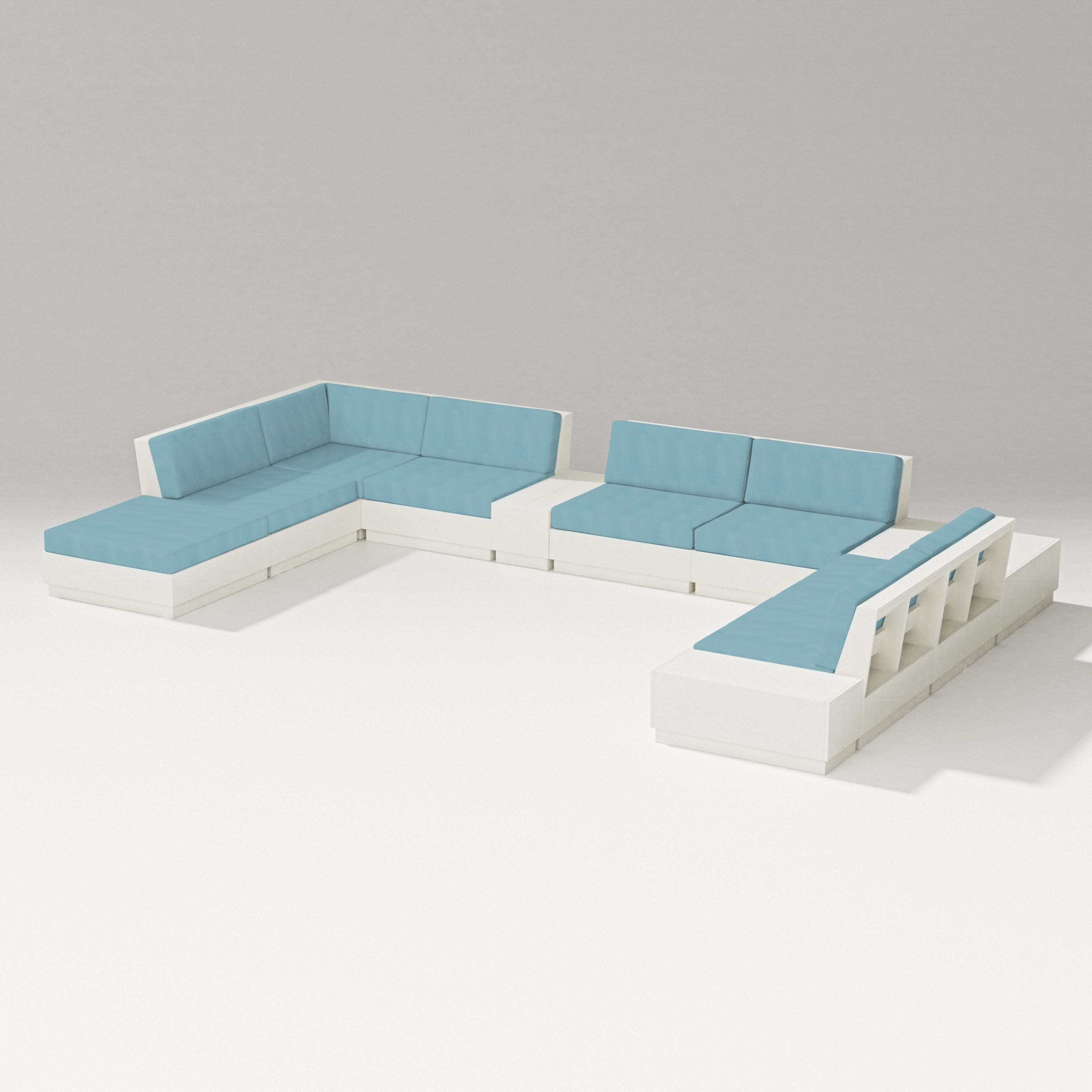 Elevate 11-Piece Conversation Sectional Set in Vintage White / Lattice Sky Blue