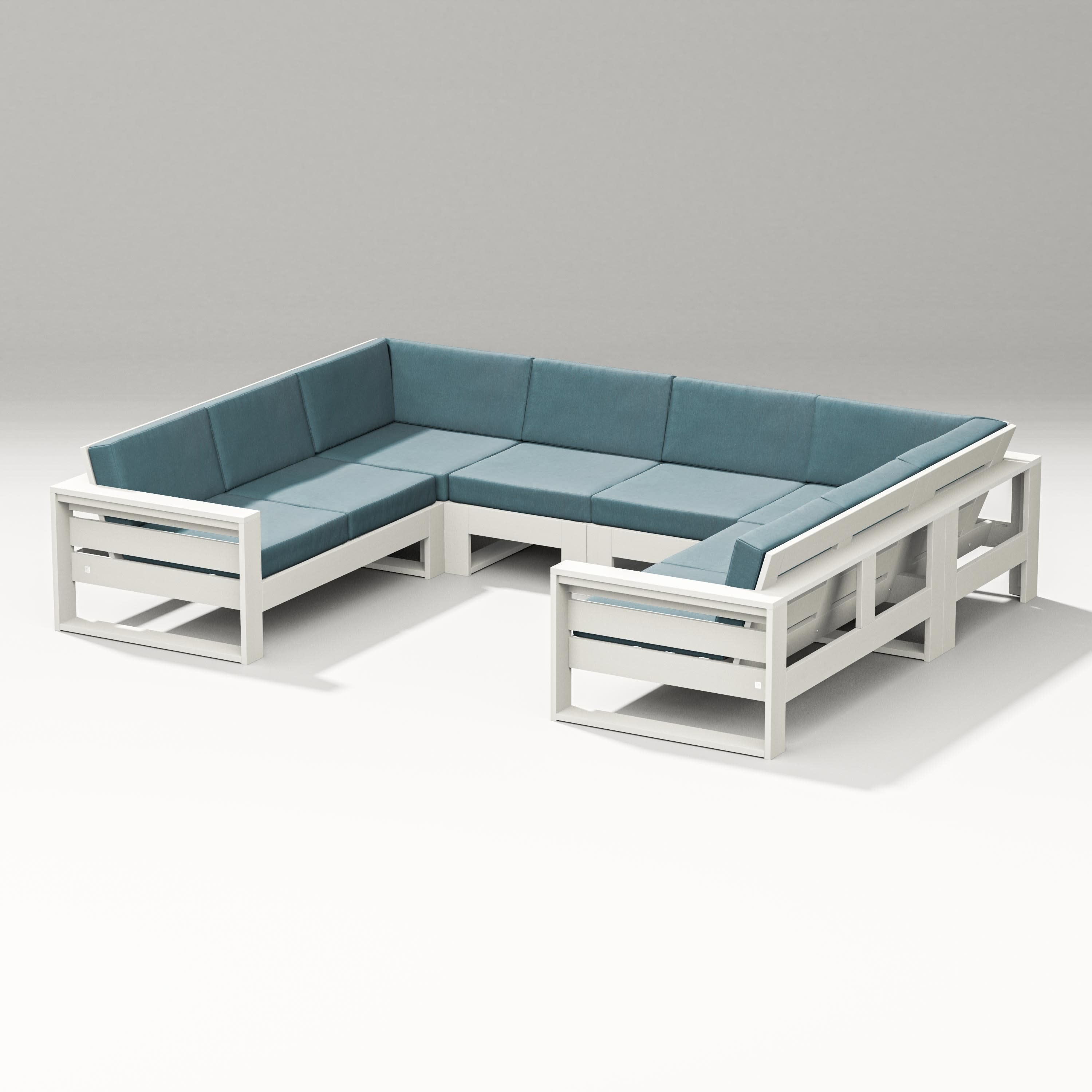 Latitude U-Shaped Sectional in Vintage White / Ocean Teal