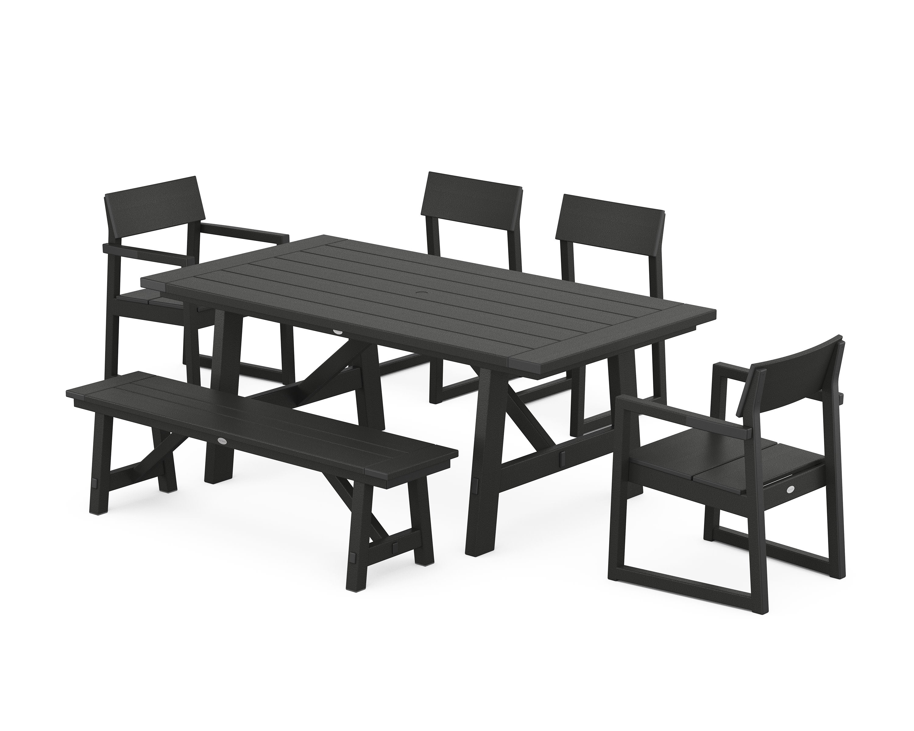 EDGE 6-Piece Rustic Farmhouse Dining Set with Bench in Black