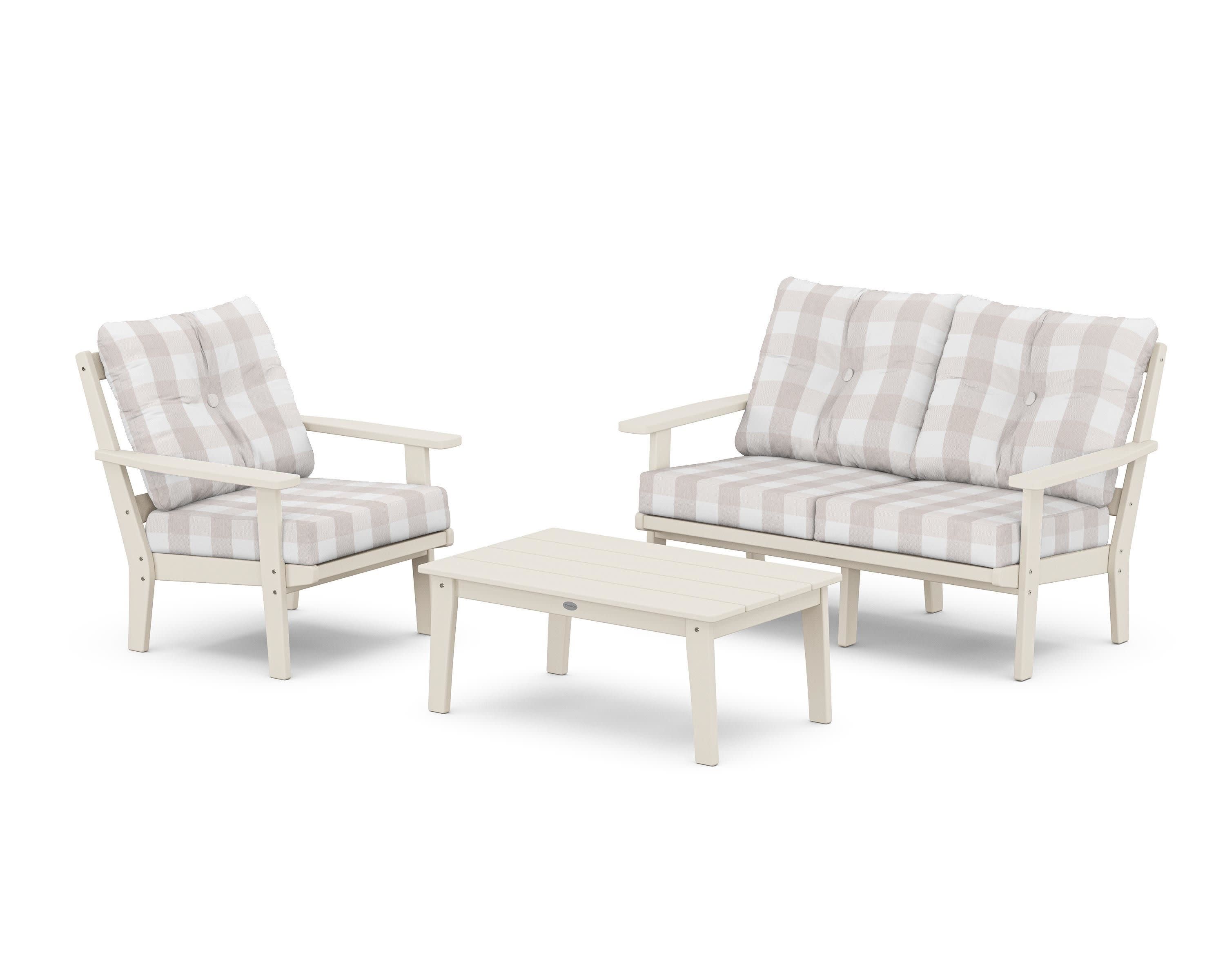 Oxford 3-Piece Deep Seating Set with Loveseat in Sand / Buffalo Plaid Dune Burlap