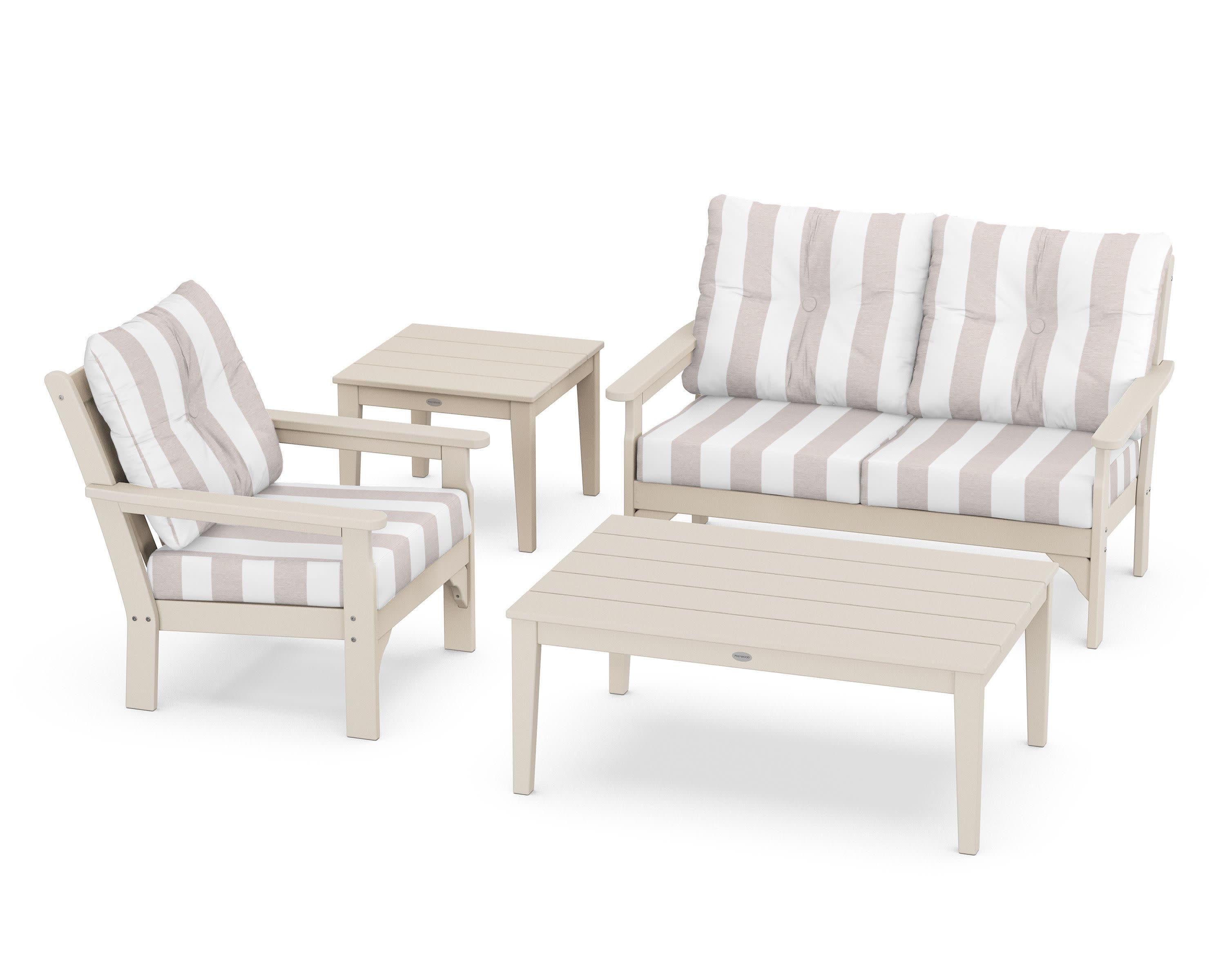 Vineyard 4-Piece Deep Seating Set in Sand / Cabana Stripe Dune Burlap