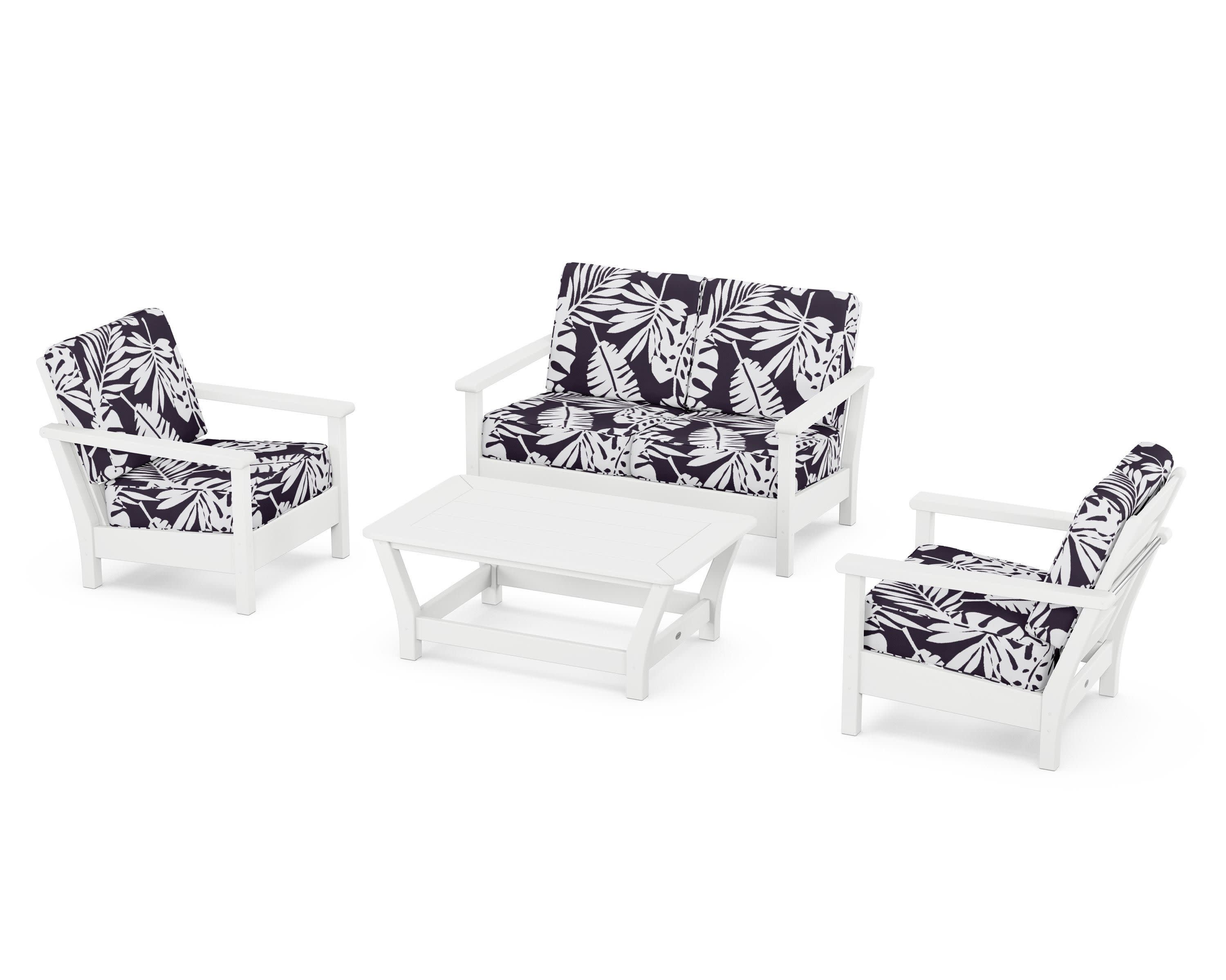 Harbour 4-Piece Deep Seating Set in White / Leaf Navy