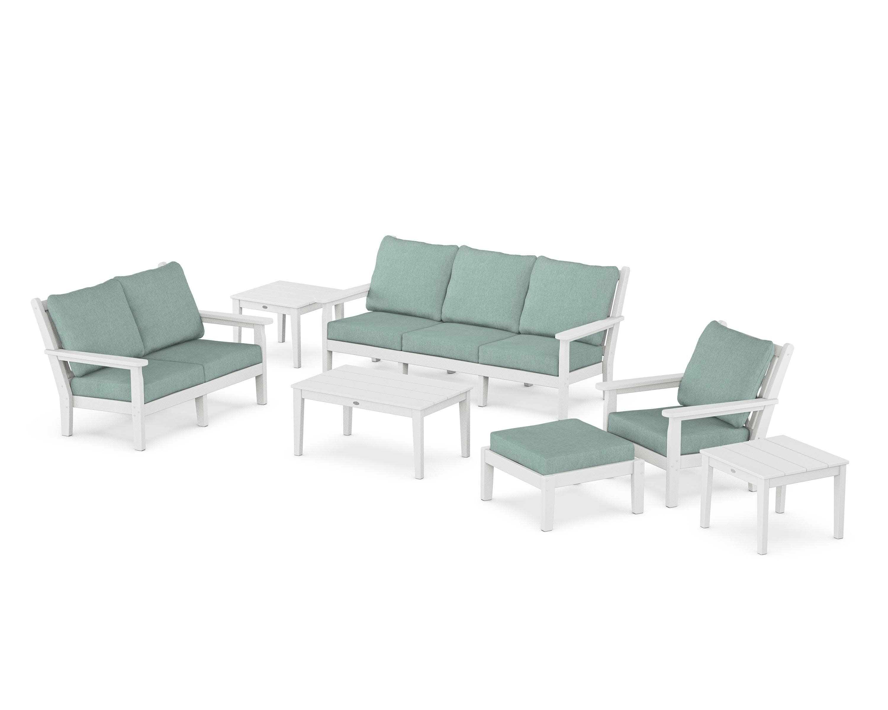 Chippendale 7-Piece Deep Seating Set in White / Glacier Spa