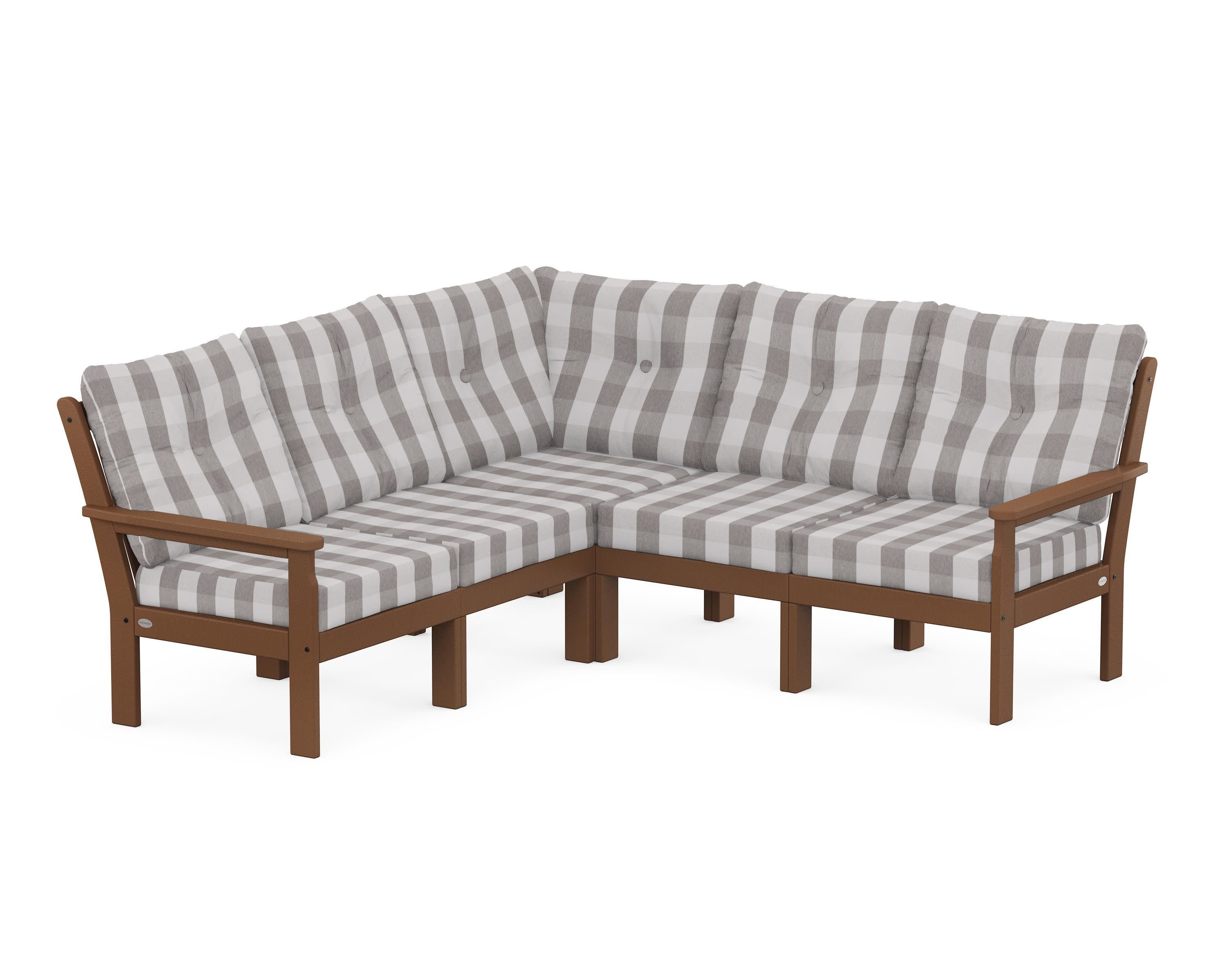 Vineyard 5-Piece Sectional in Teak / Buffalo Plaid Grey Mist