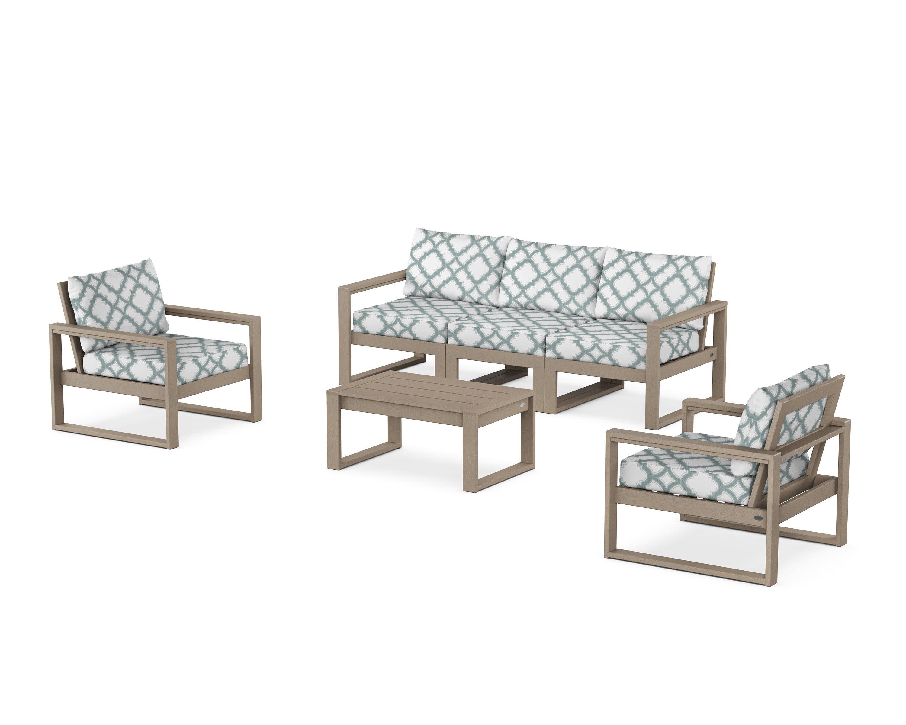 EDGE Sectional 4-Piece Deep Seating Set with Sofa in Vintage Sahara / Trellis Glacier Spa