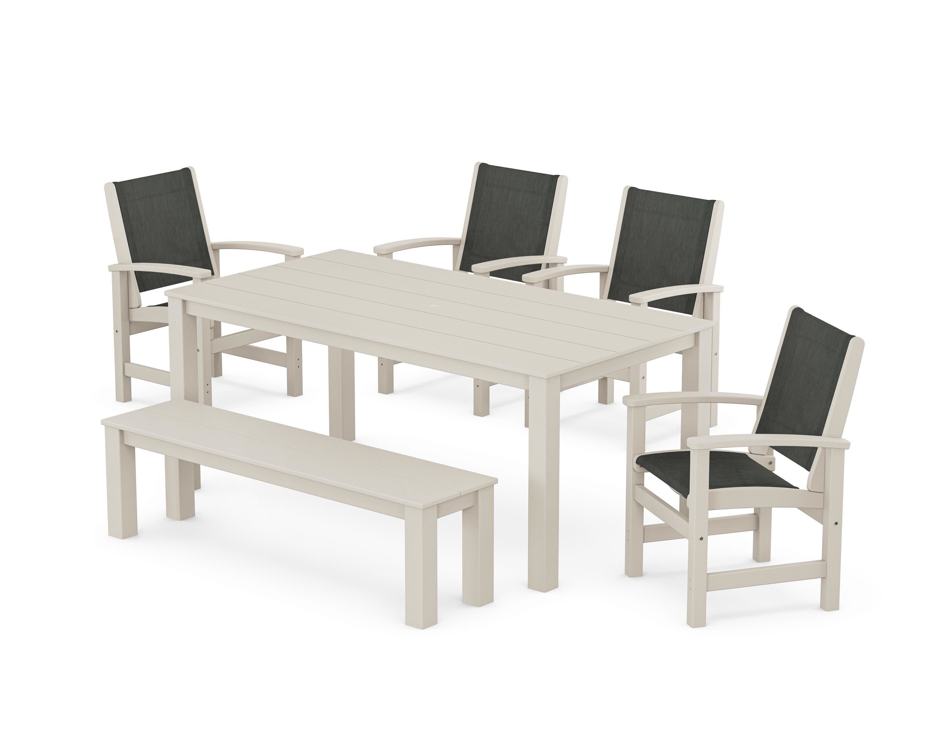Coastal 6-Piece Parsons Dining Set with Bench in Sand / Ember Sling