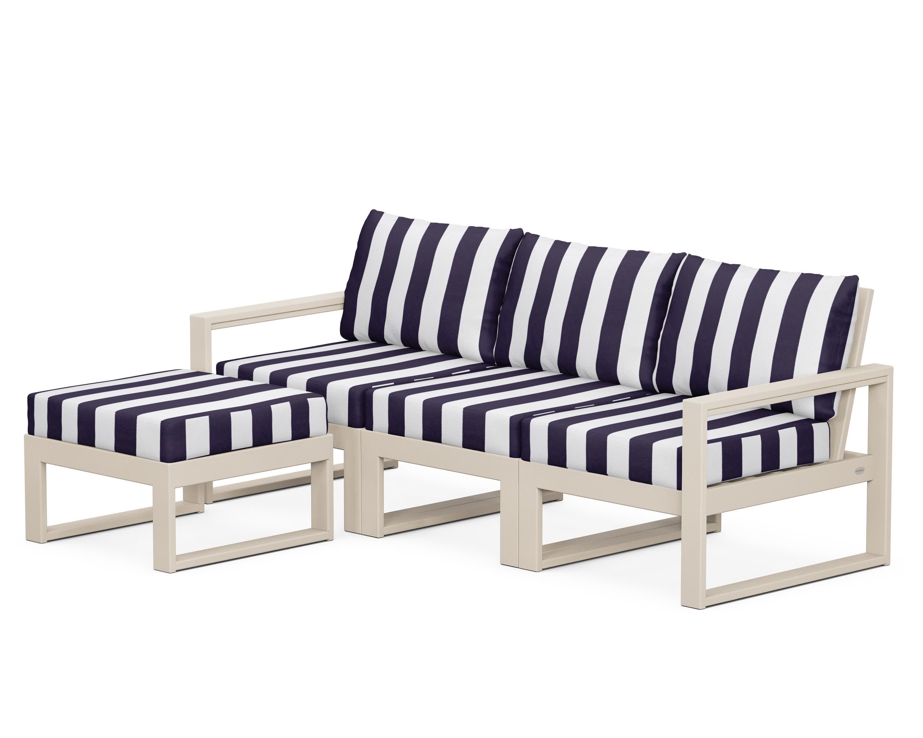 EDGE 4-Piece Modular Deep Seating Set with Ottoman in Sand / Cabana Stripe Navy