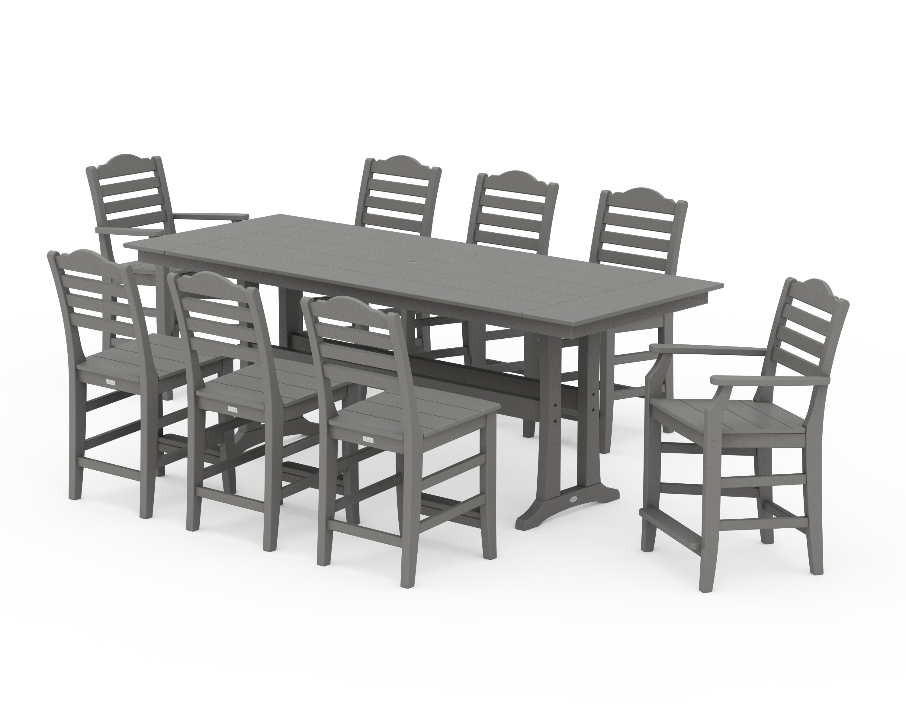 Savannah 9-Piece Farmhouse Counter Set with Trestle Legs in Slate Grey
