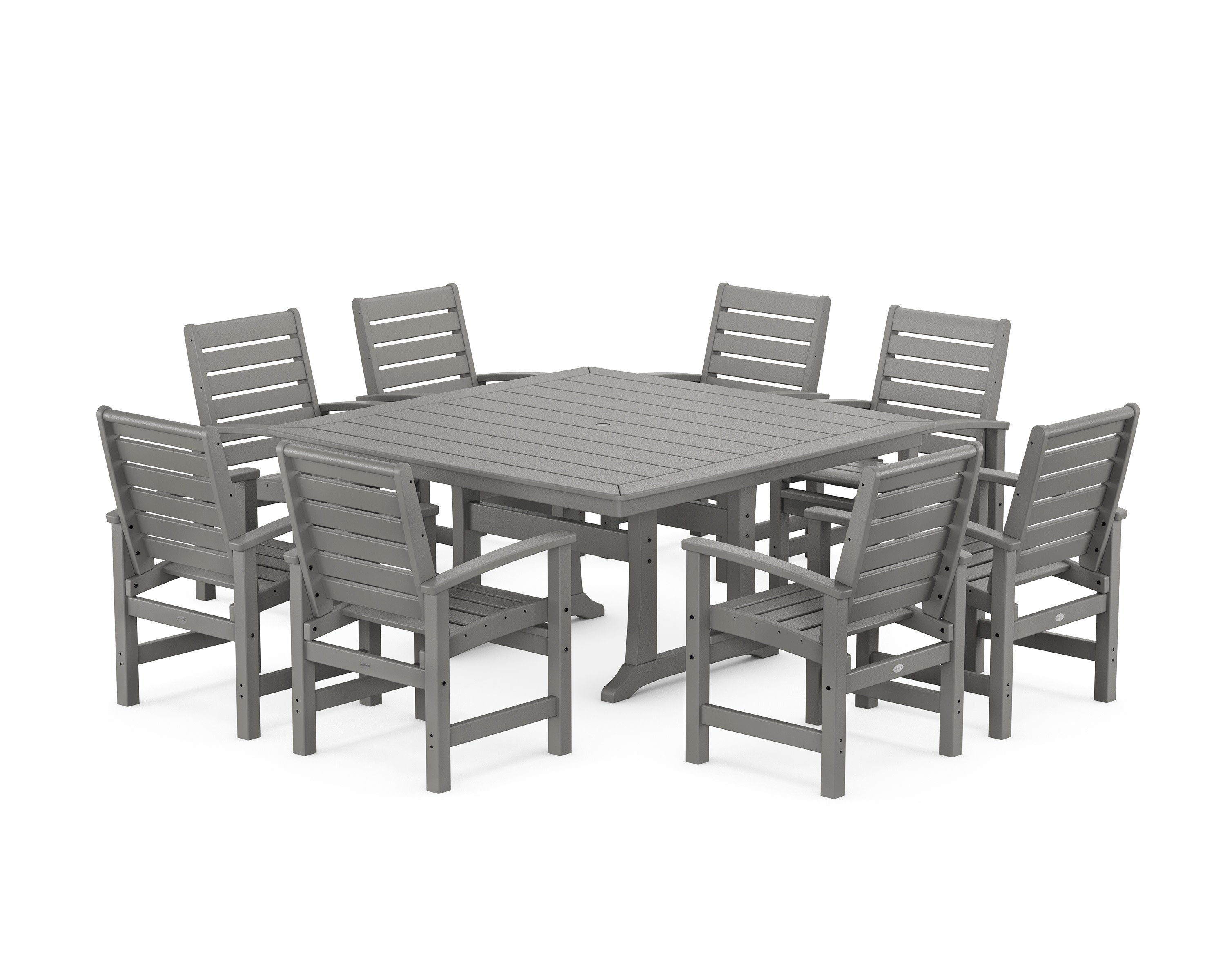 Signature 9-Piece Square Dining Set with Trestle Legs in Slate Grey