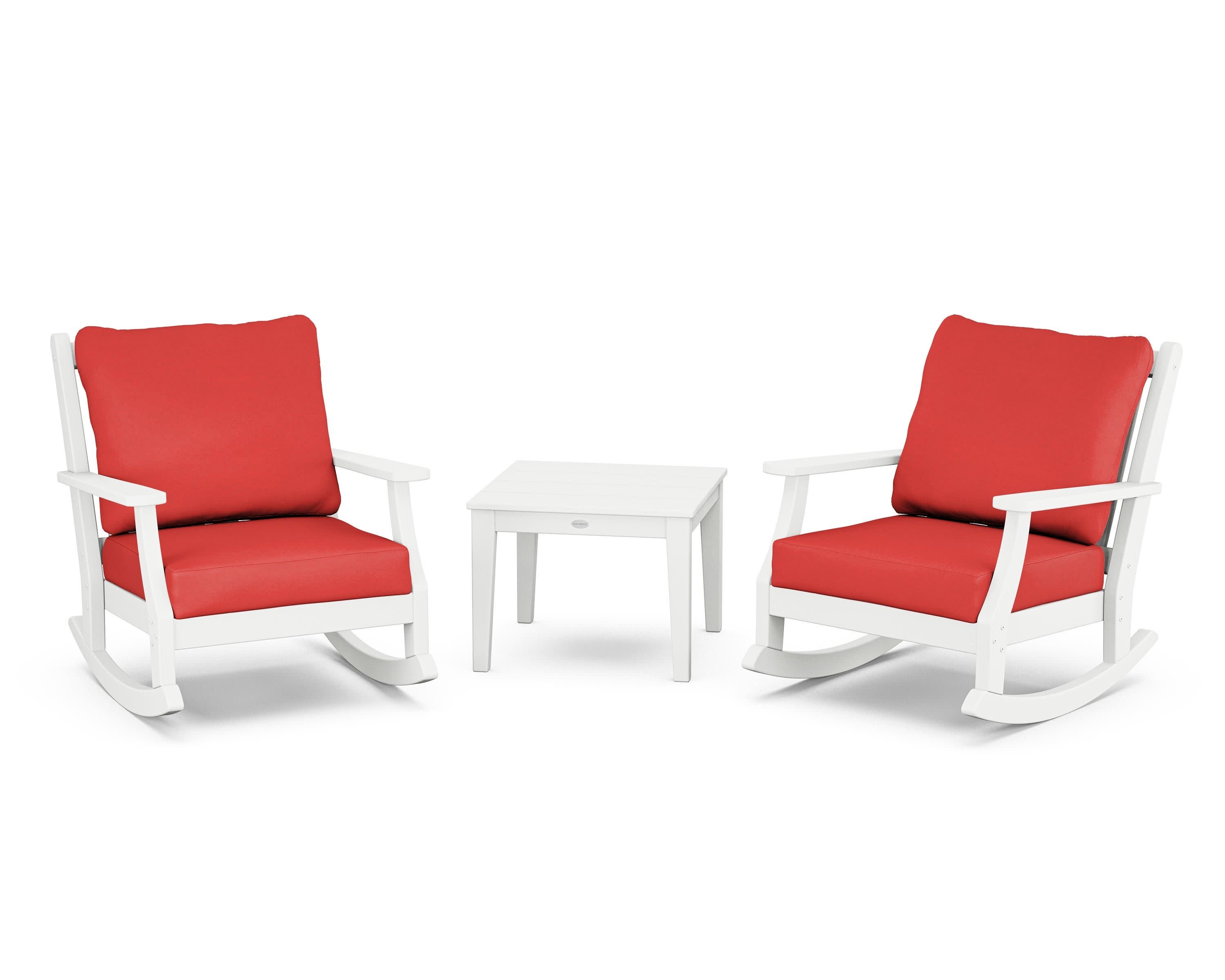 Wovendale 3-Piece Deep Seating Rocker Set in White / Crimson Linen