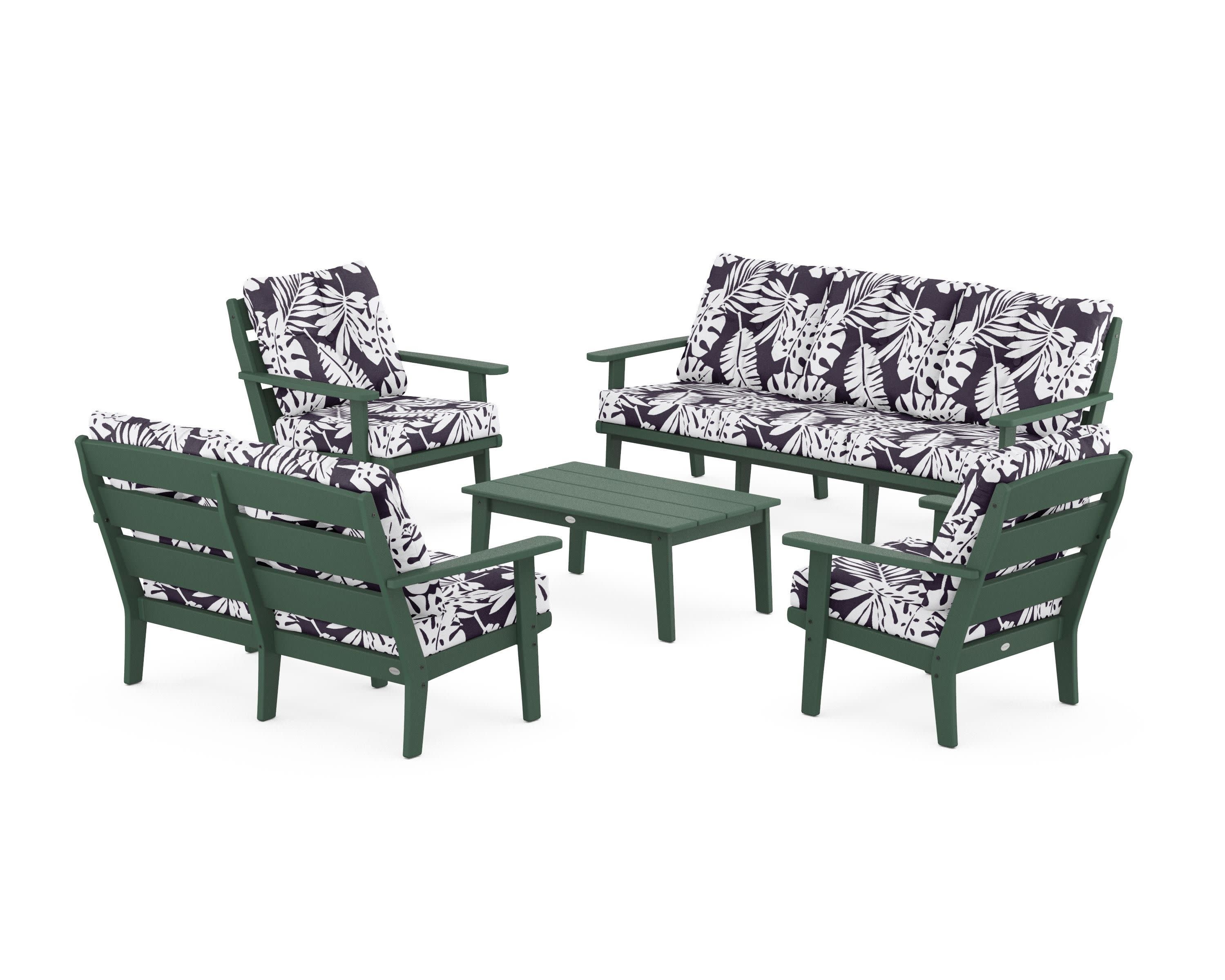 Lakeside 5-Piece Lounge Sofa Set in Green / Leaf Navy