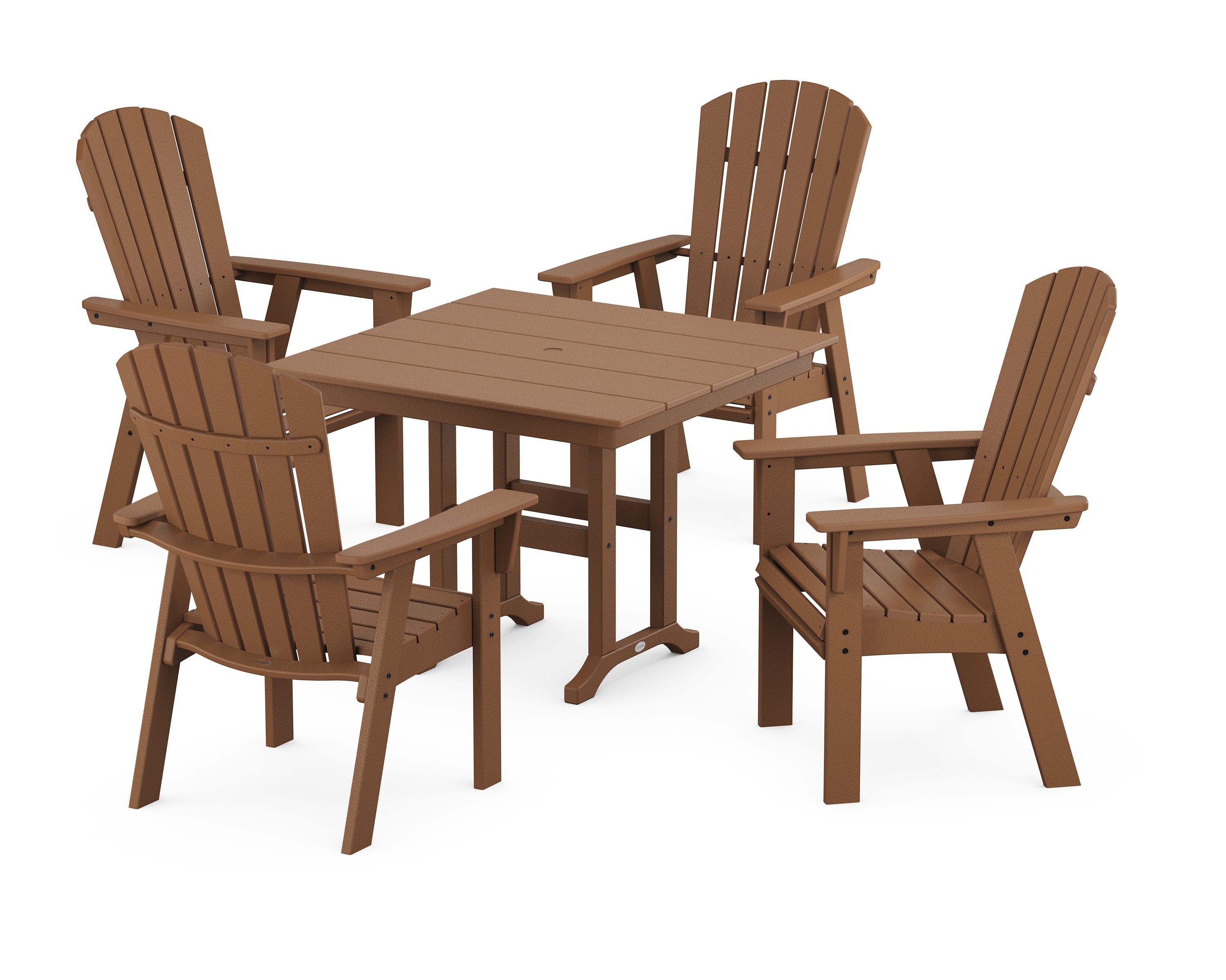 Nautical Curveback Adirondack 5-Piece Farmhouse Dining Set in Teak