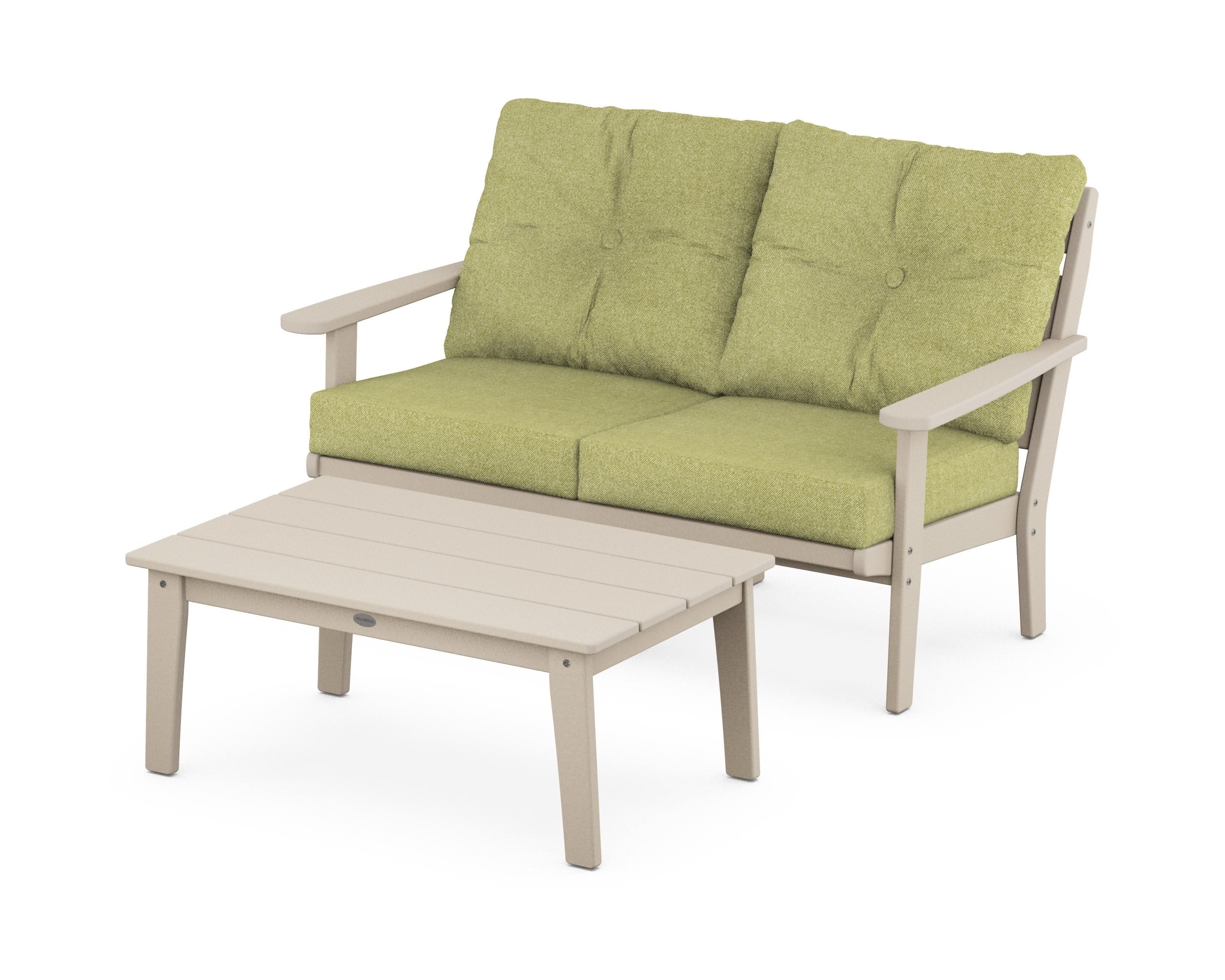 Lakeside 2-Piece Lounge Loveseat Set in Sand / Chartreuse Boucle