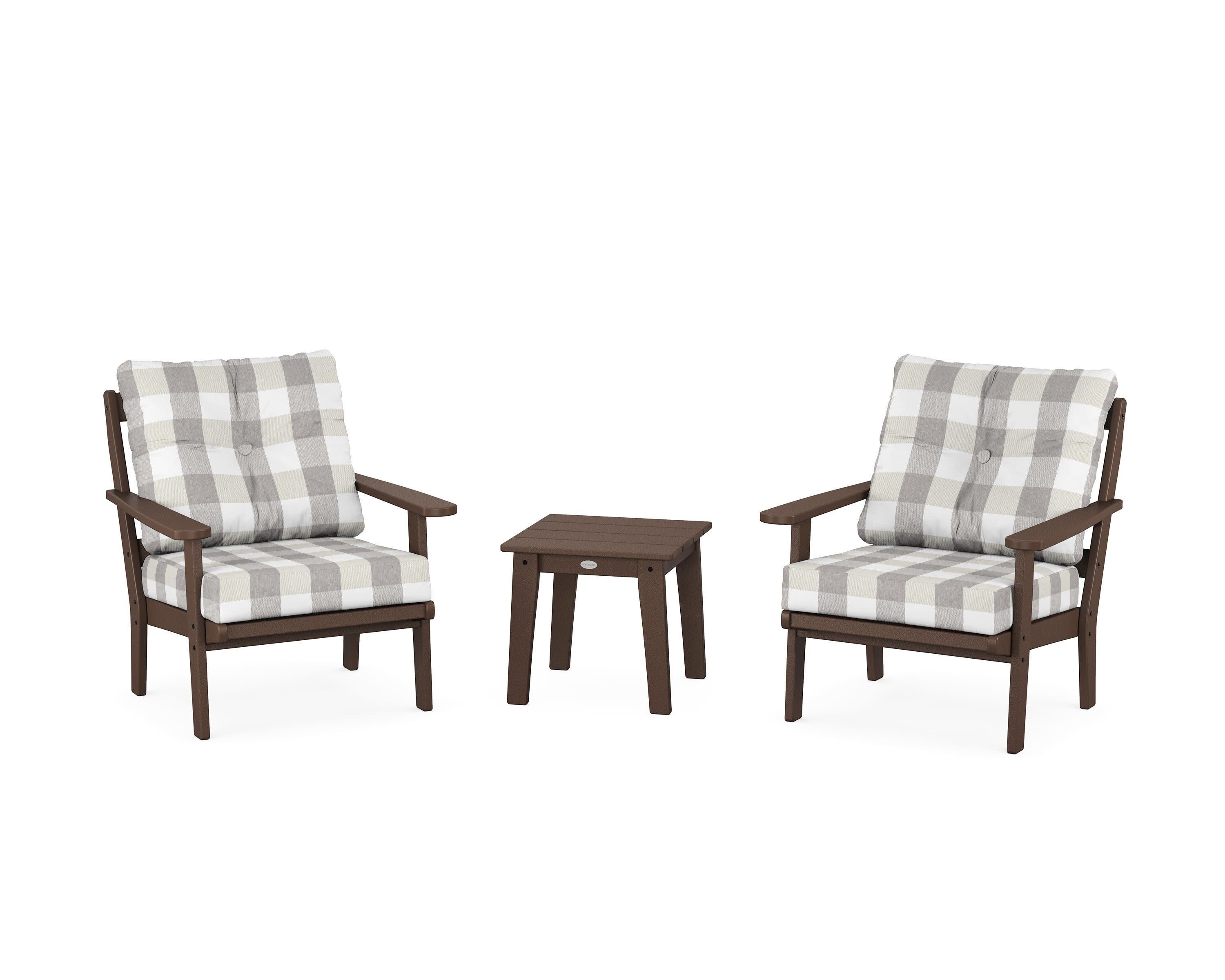 Mission 3-Piece Deep Seating Set in Mahogany / Buffalo Plaid Grey Mist