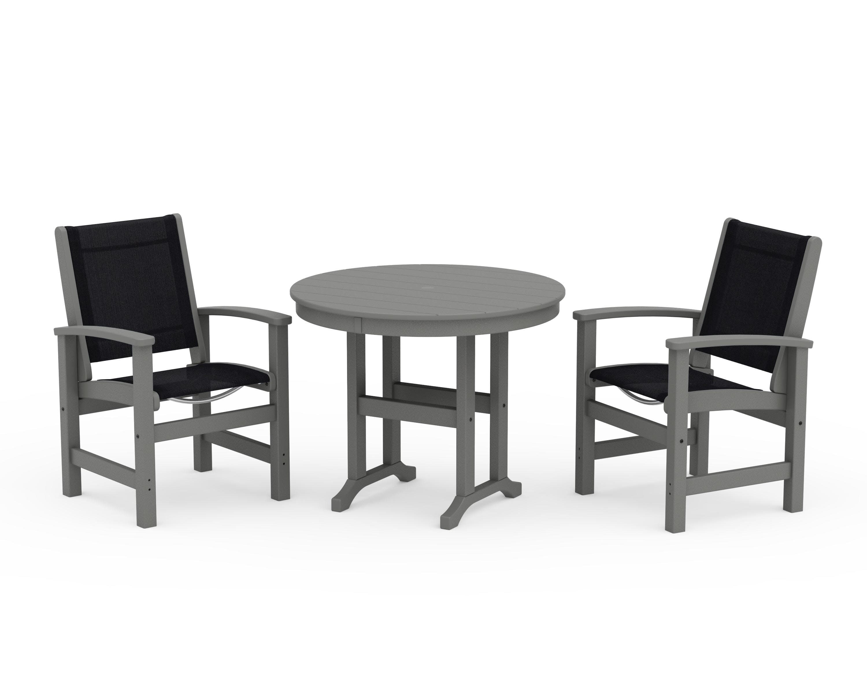 Coastal 3-Piece Round Dining Set in Slate Grey / Black Sling