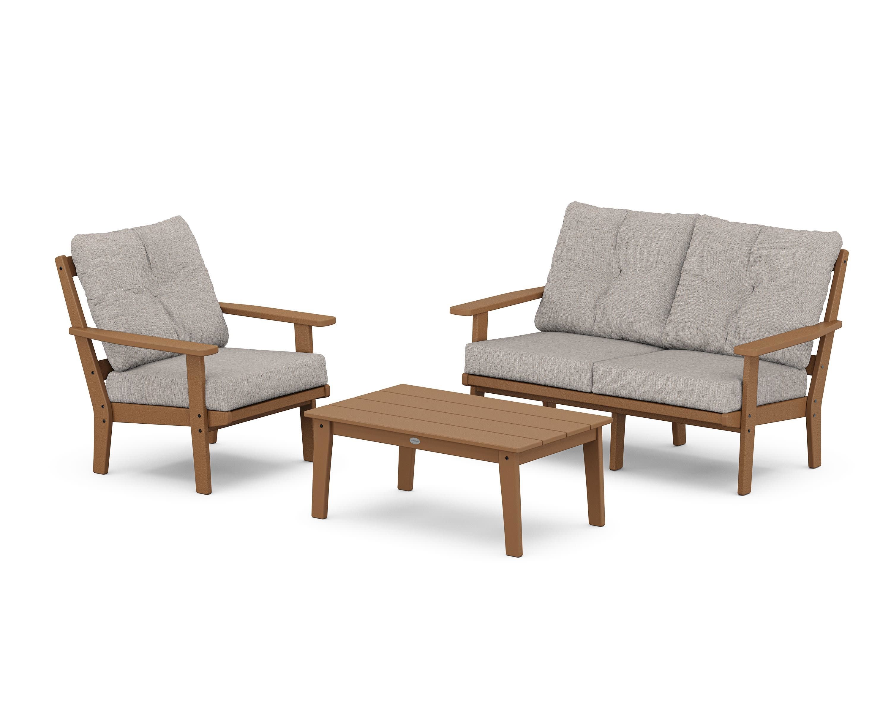 Oxford 3-Piece Deep Seating Set with Loveseat in Teak / Weathered Tweed