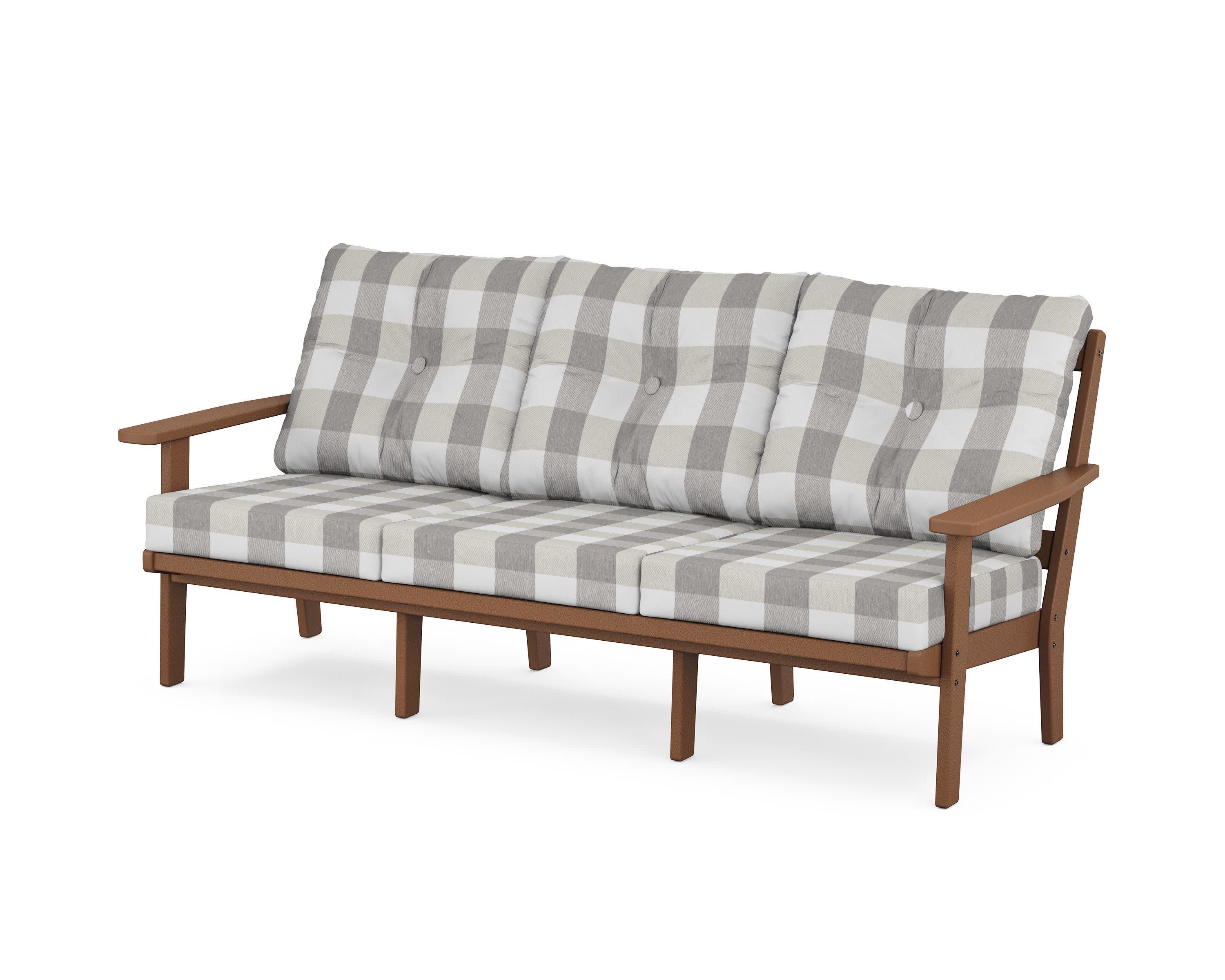 Oxford Deep Seating Sofa in Teak / Buffalo Plaid Grey Mist