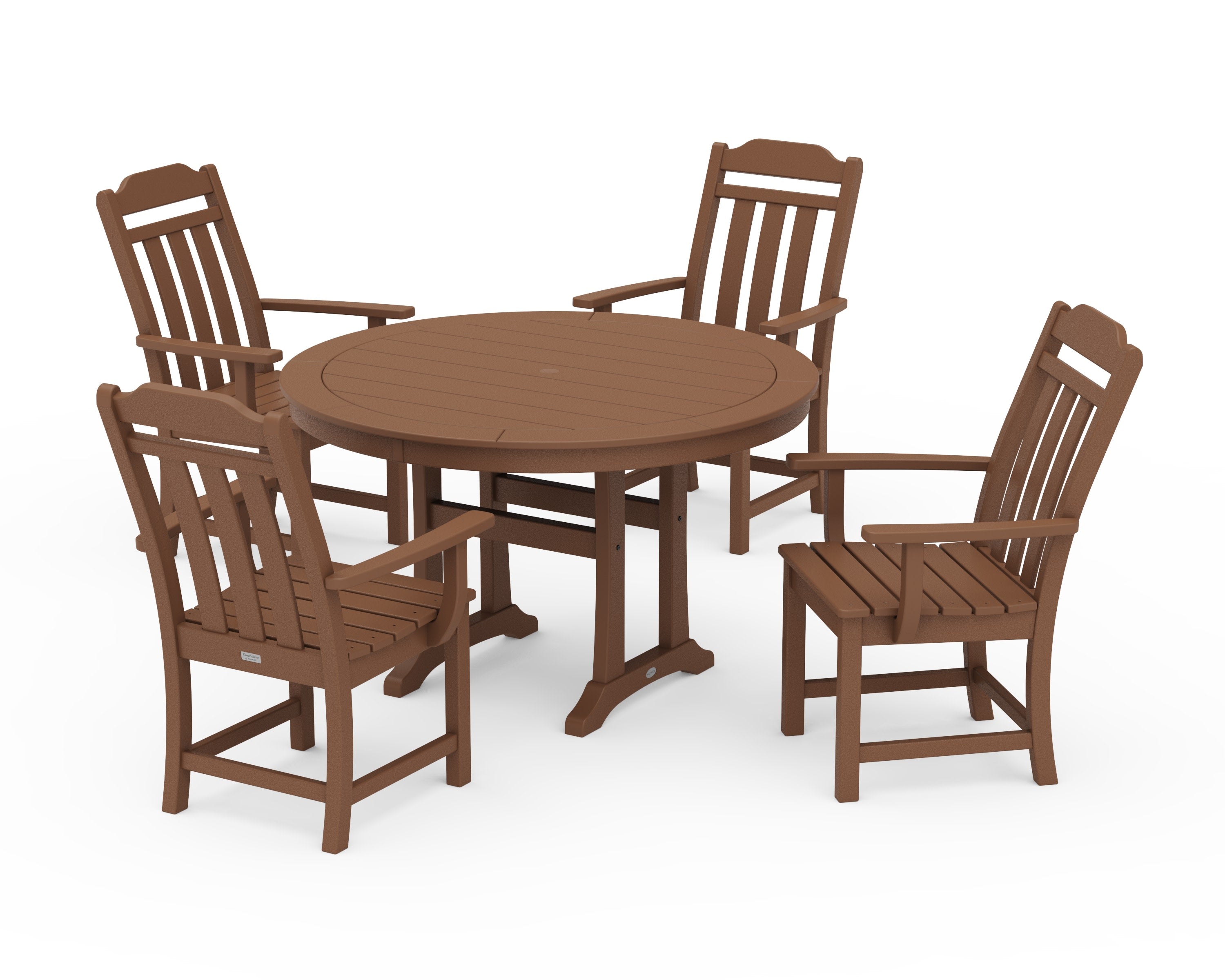 Cottage 5-Piece Round Dining Set with Trestle Legs in Teak