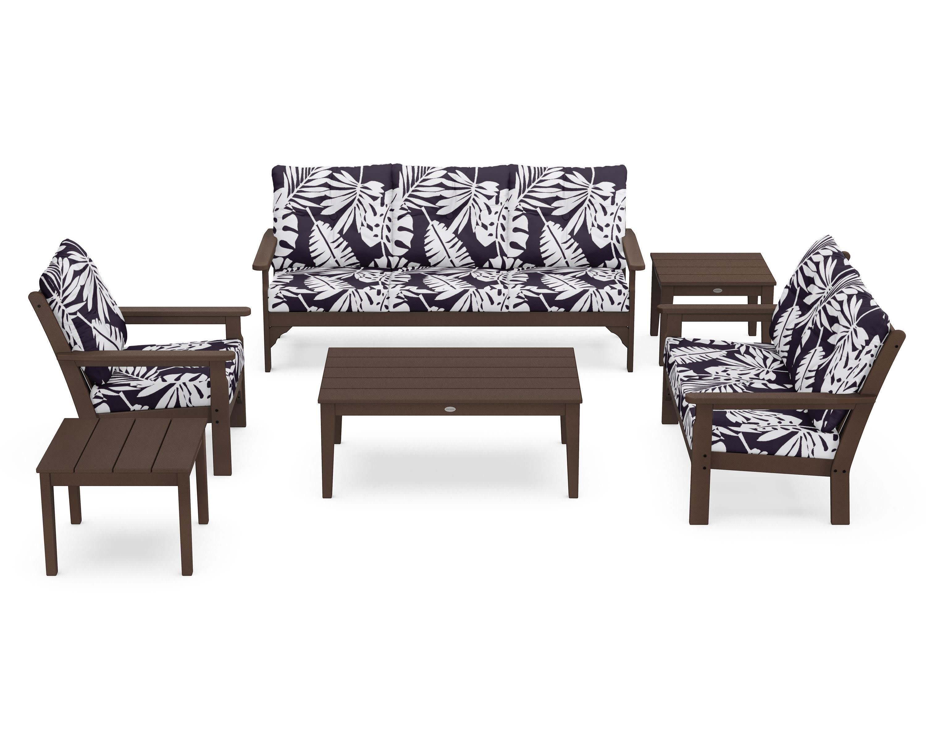 Vineyard 6-Piece Deep Seating Set in Mahogany / Leaf Navy