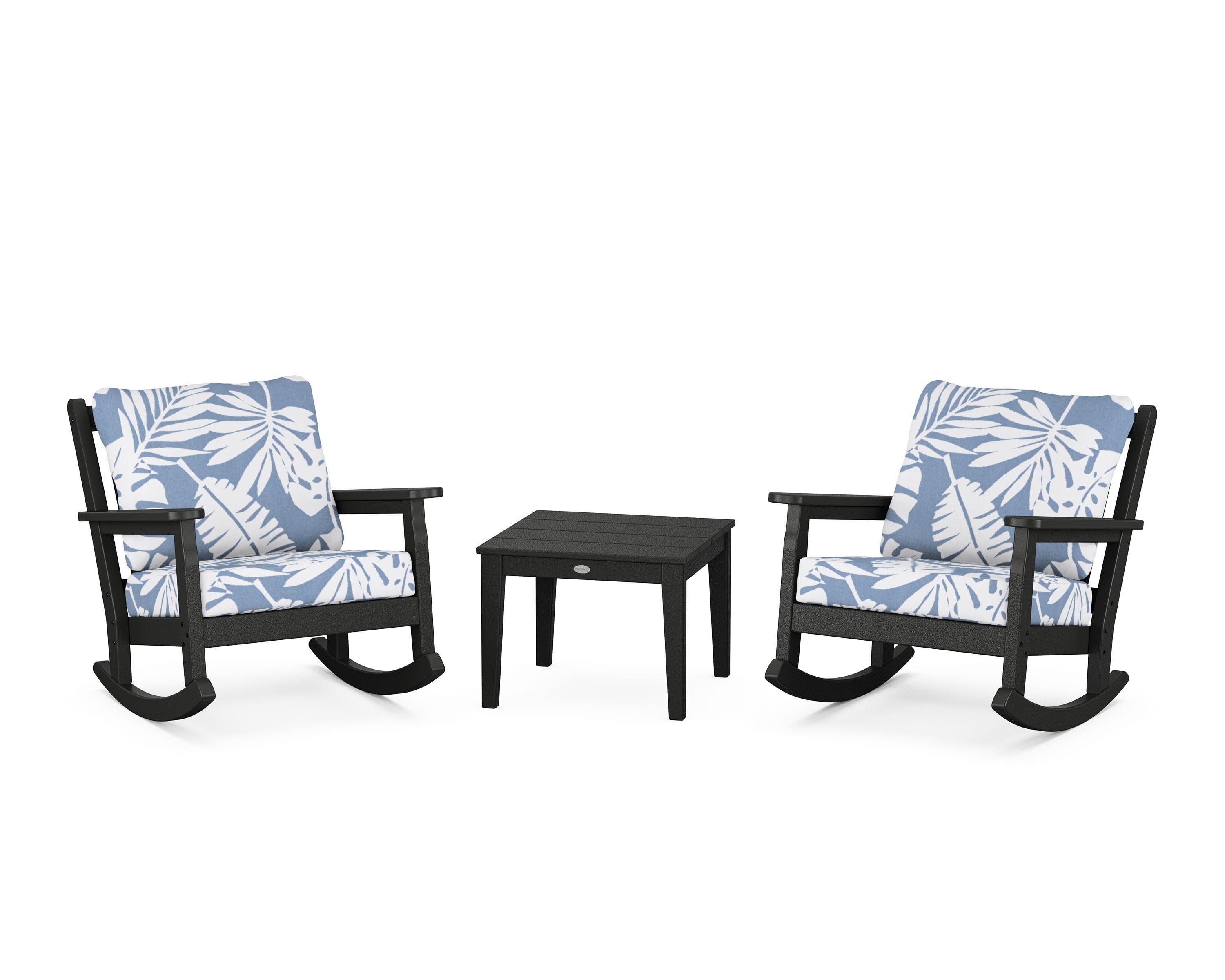 Chippendale 3-Piece Deep Seating Rocker Set in Black / Leaf Sky Blue
