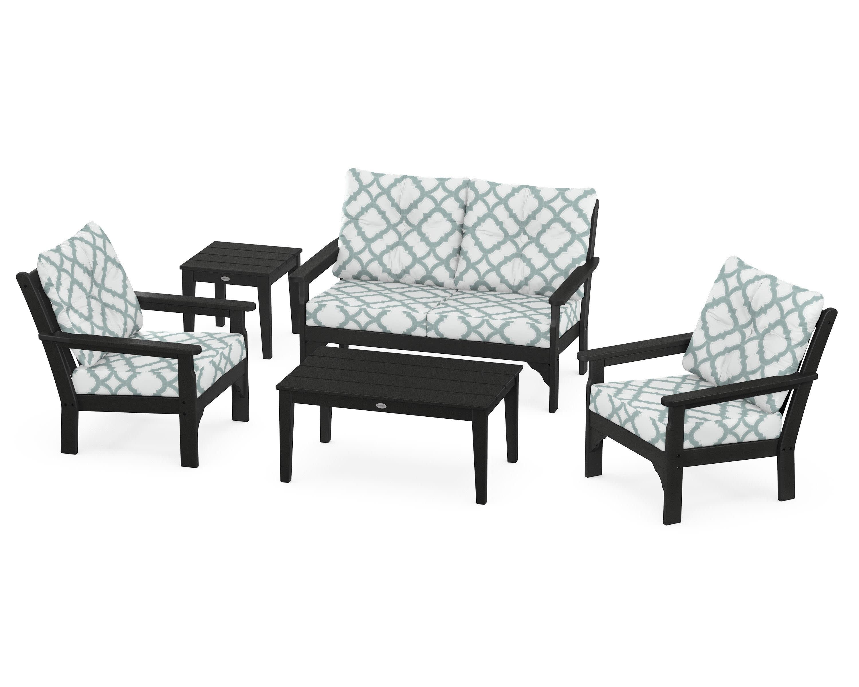 Vineyard 5-Piece Deep Seating Set in Black / Trellis Glacier Spa