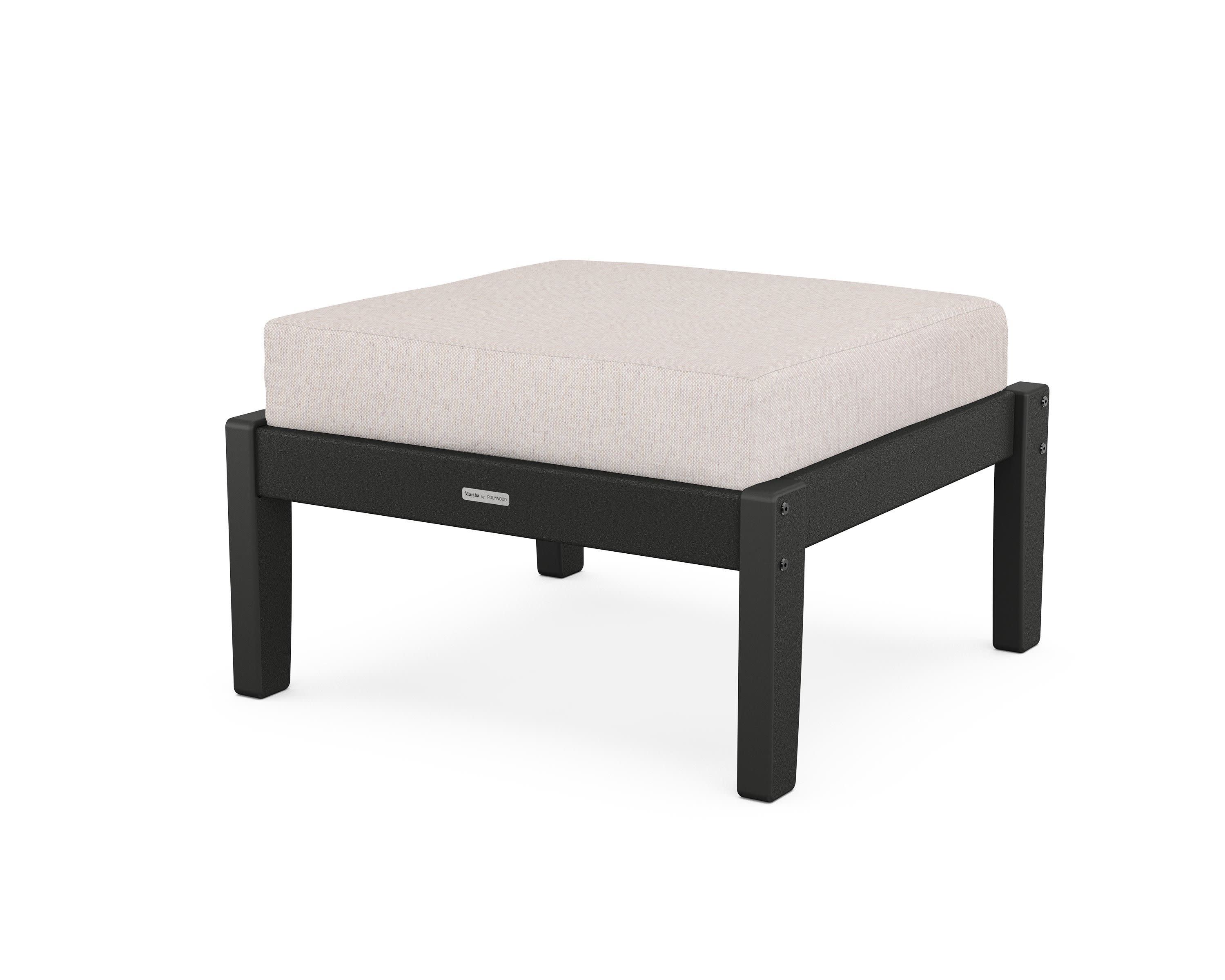 Chinoiserie Deep Seating Ottoman in Black / Dune Burlap