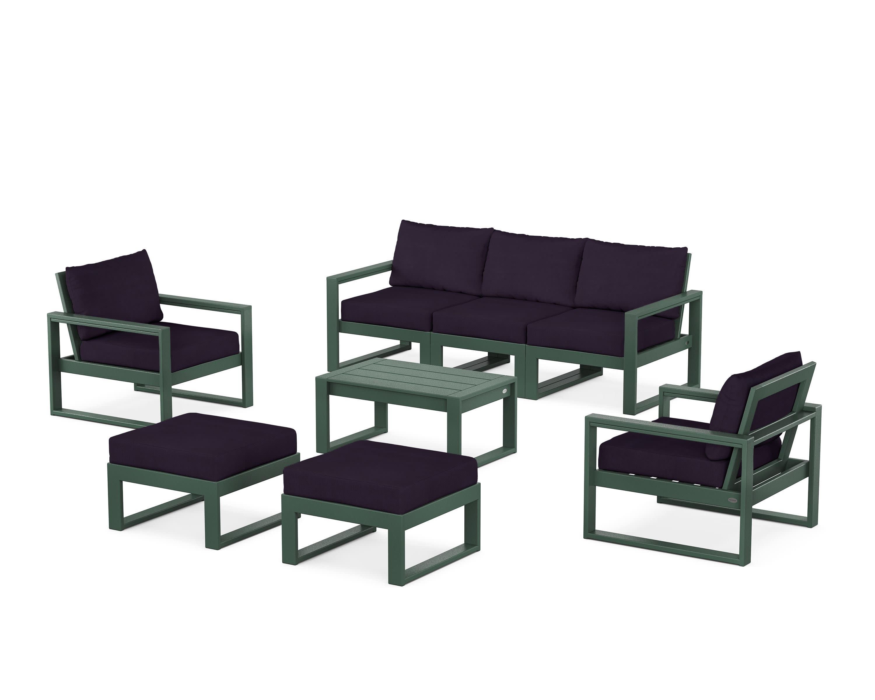 EDGE Sectional 8-Piece Lounge Sofa Set in Green / Navy Linen