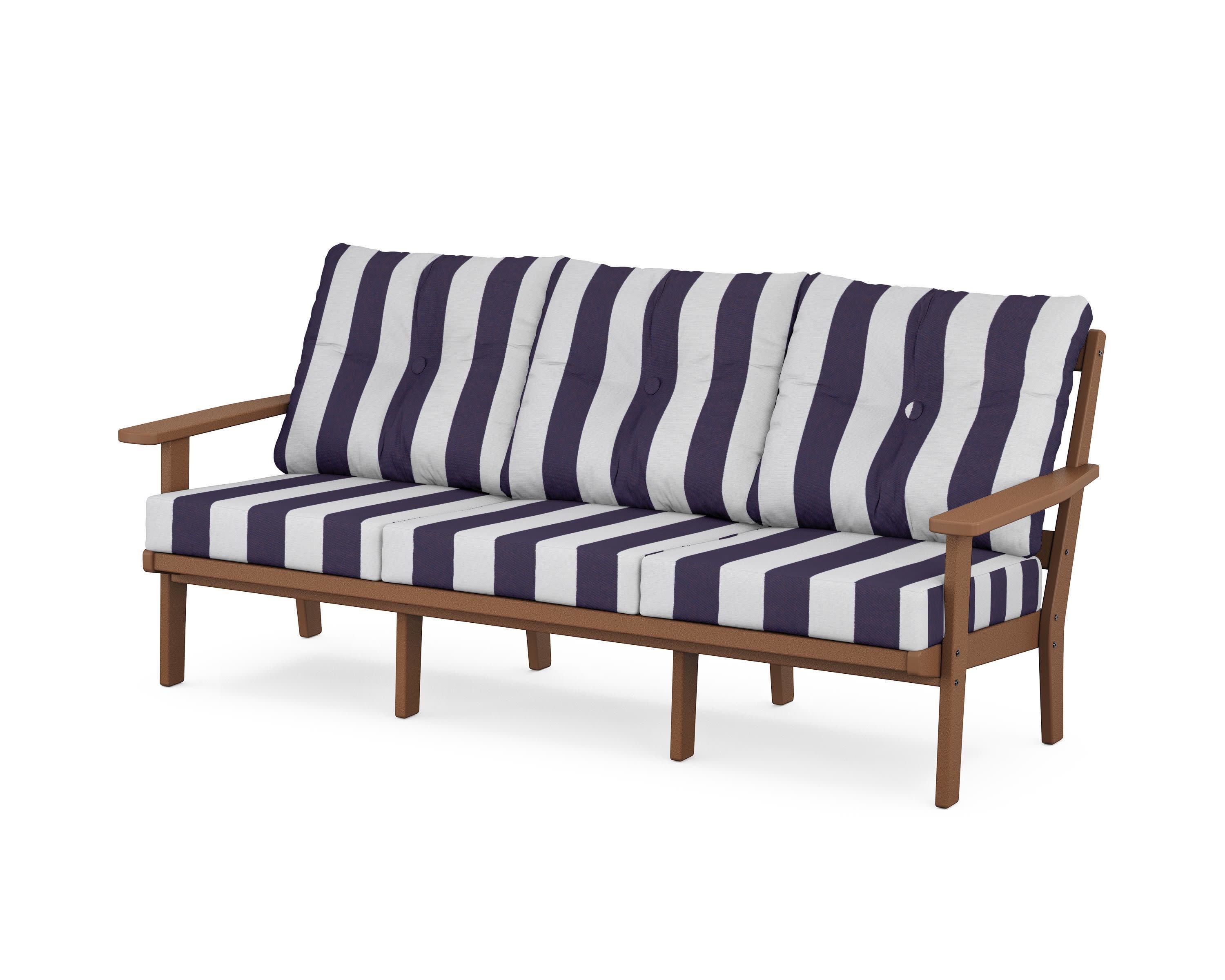 Oxford Deep Seating Sofa in Teak / Cabana Stripe Navy