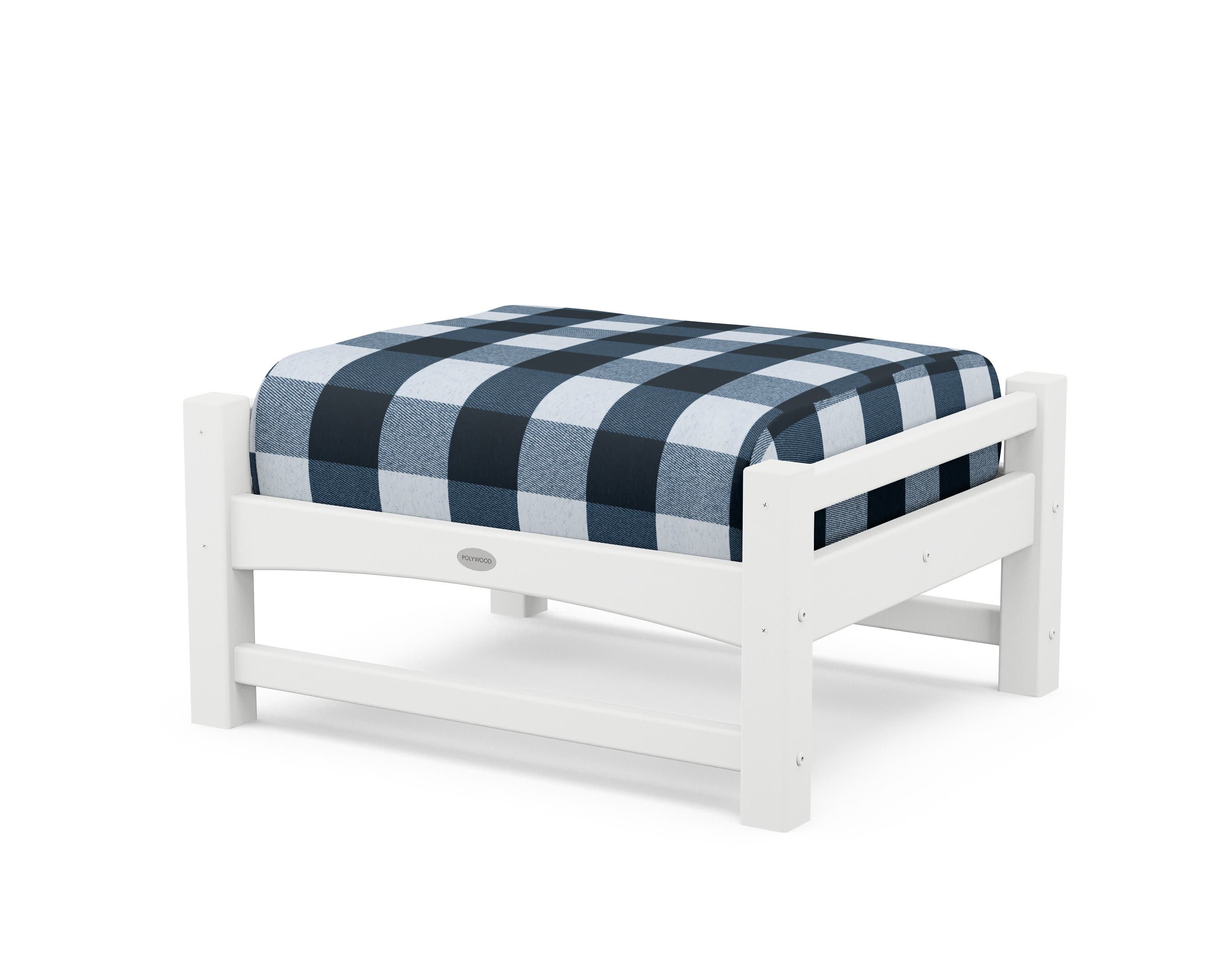 Club Ottoman in White / Buffalo Plaid Marine Indigo