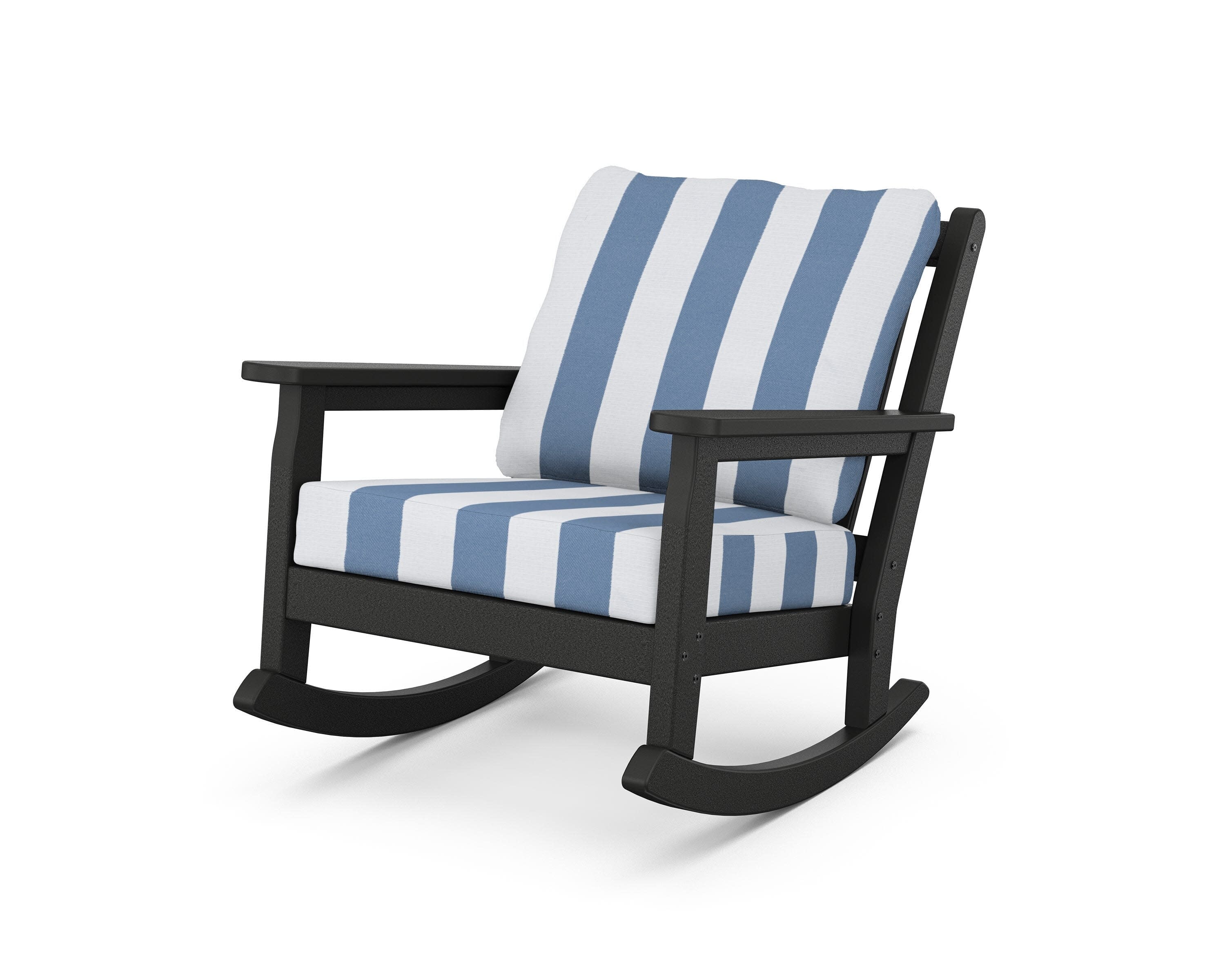 Chippendale Deep Seating Rocking Chair in Black / Cabana Stripe Sky Blue