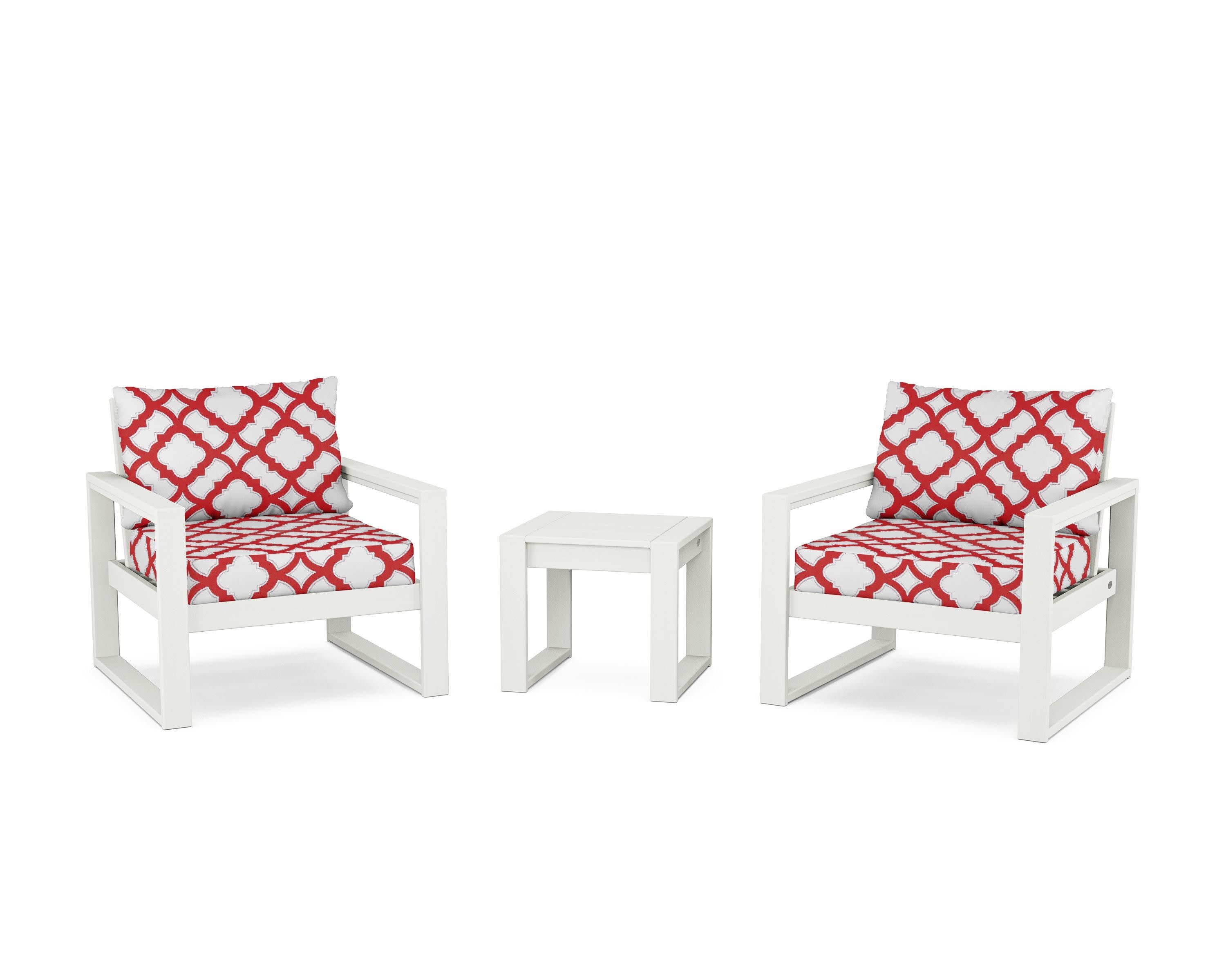 EDGE Sectional 3-Piece Deep Seating Set in Vintage White / Trellis Crimson