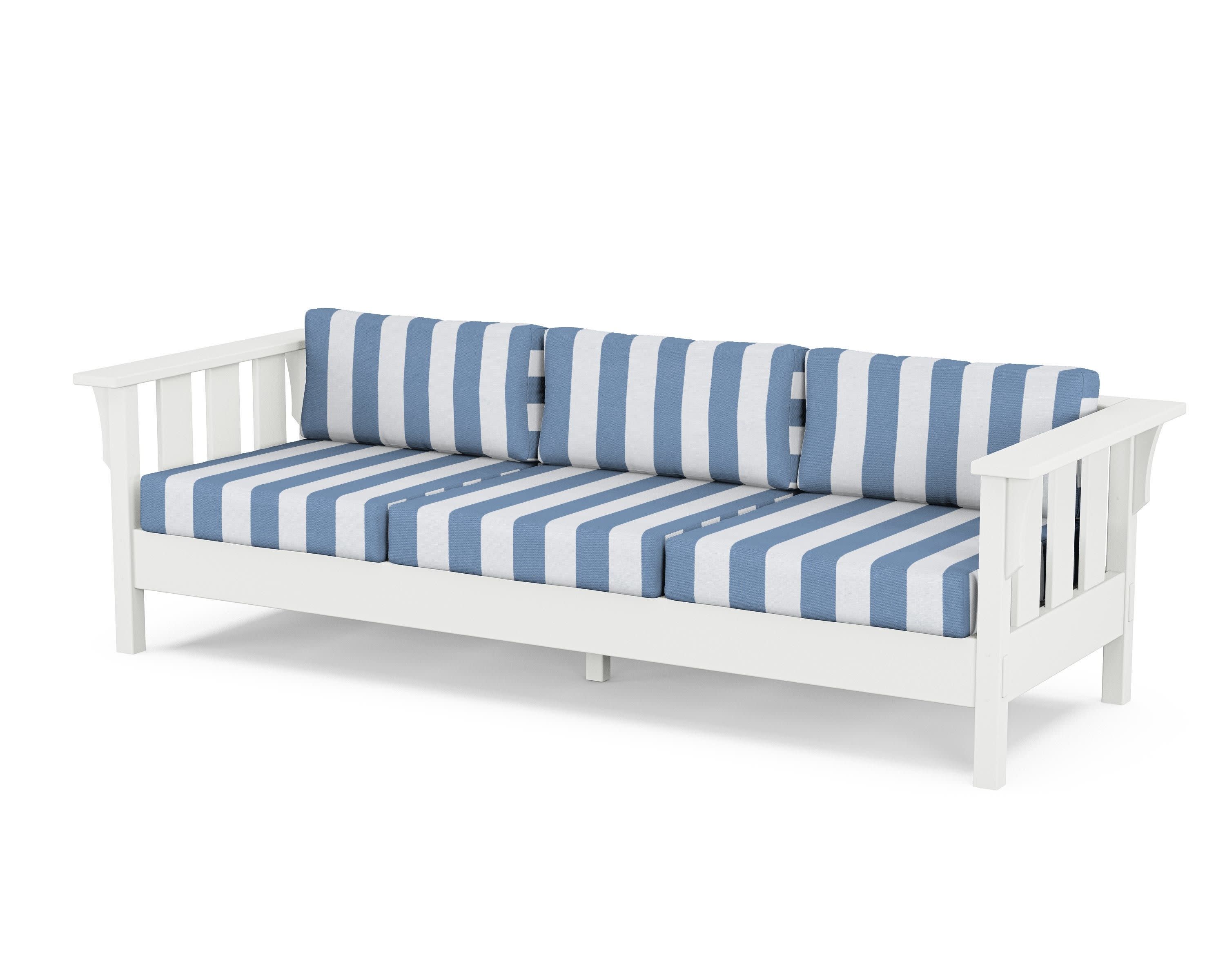 Acadia Deep Seating Sofa in White / Cabana Stripe Sky Blue