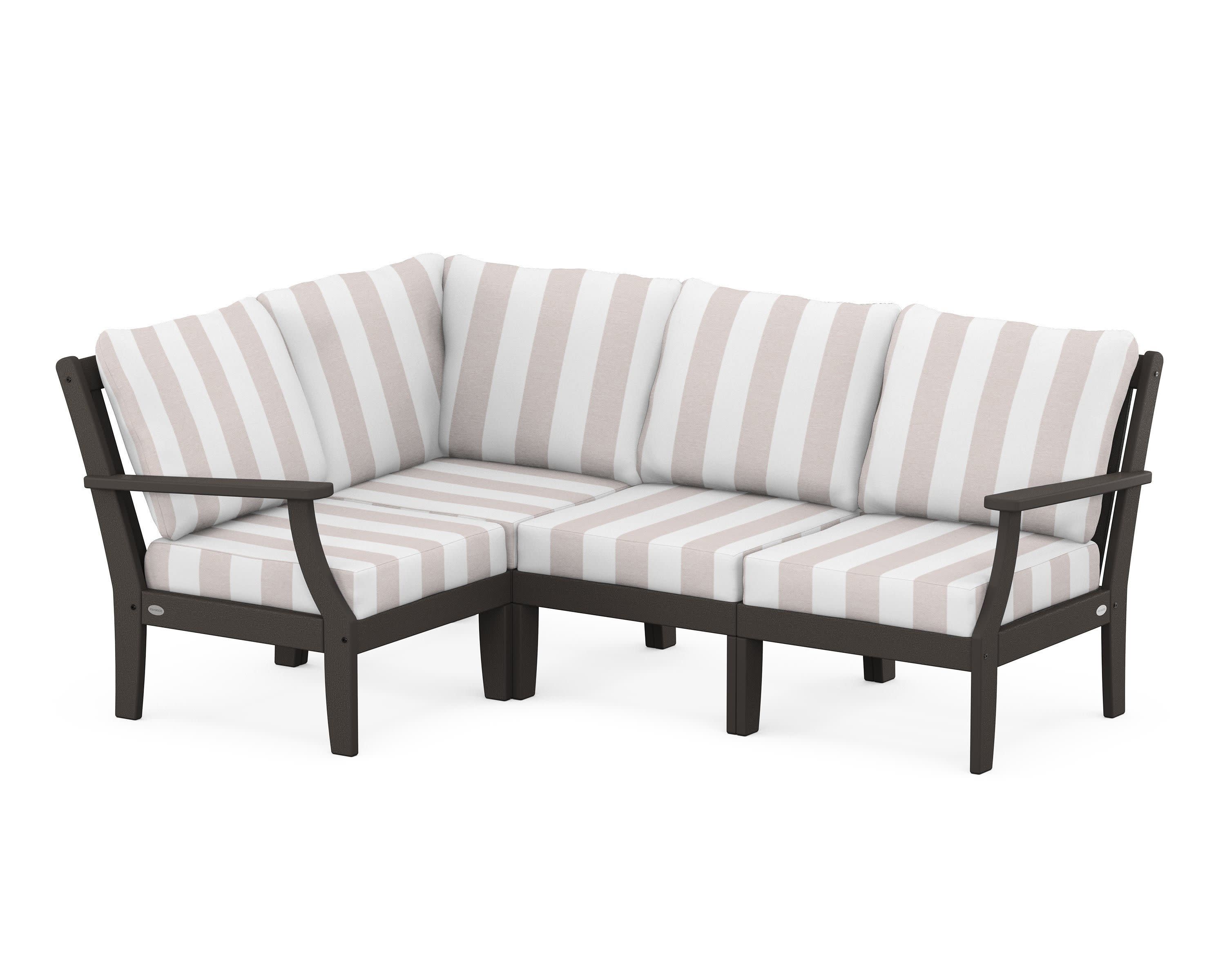Braxton Modular 4-Piece Deep Seating Set in Vintage Coffee / Cabana Stripe Dune Burlap
