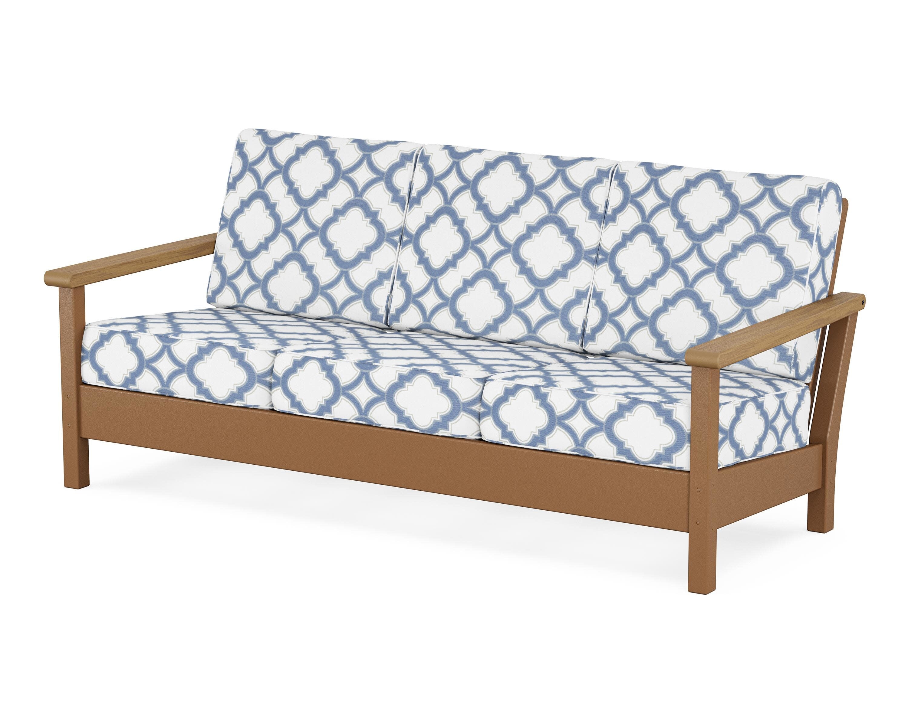 Harbour Deep Seating Sofa in Teak / Natural / Trellis Sky Blue