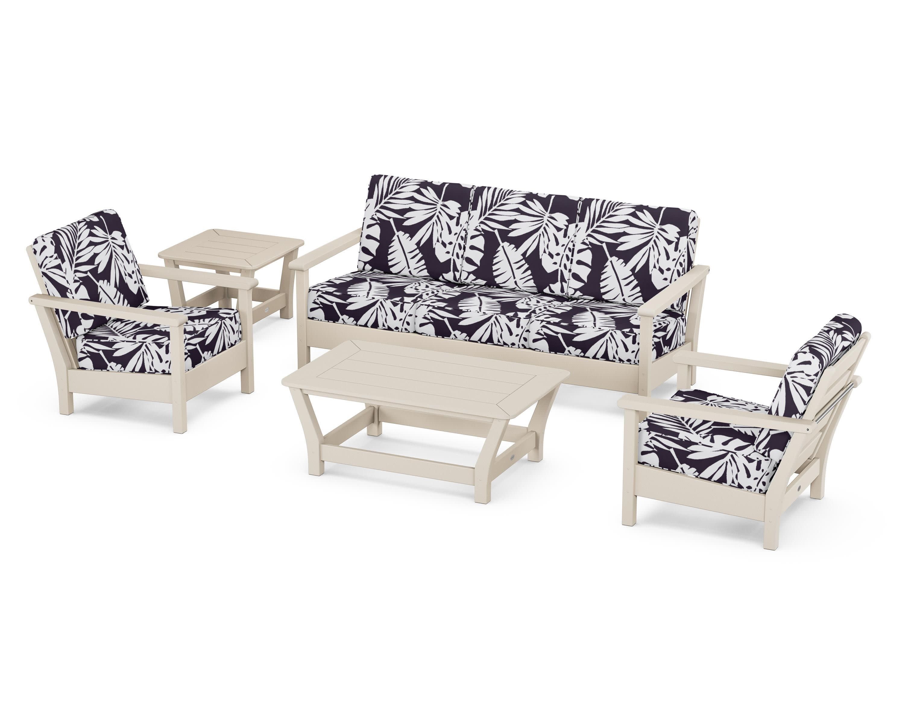 Harbour 5-Piece Deep Seating Set in Sand / Leaf Navy