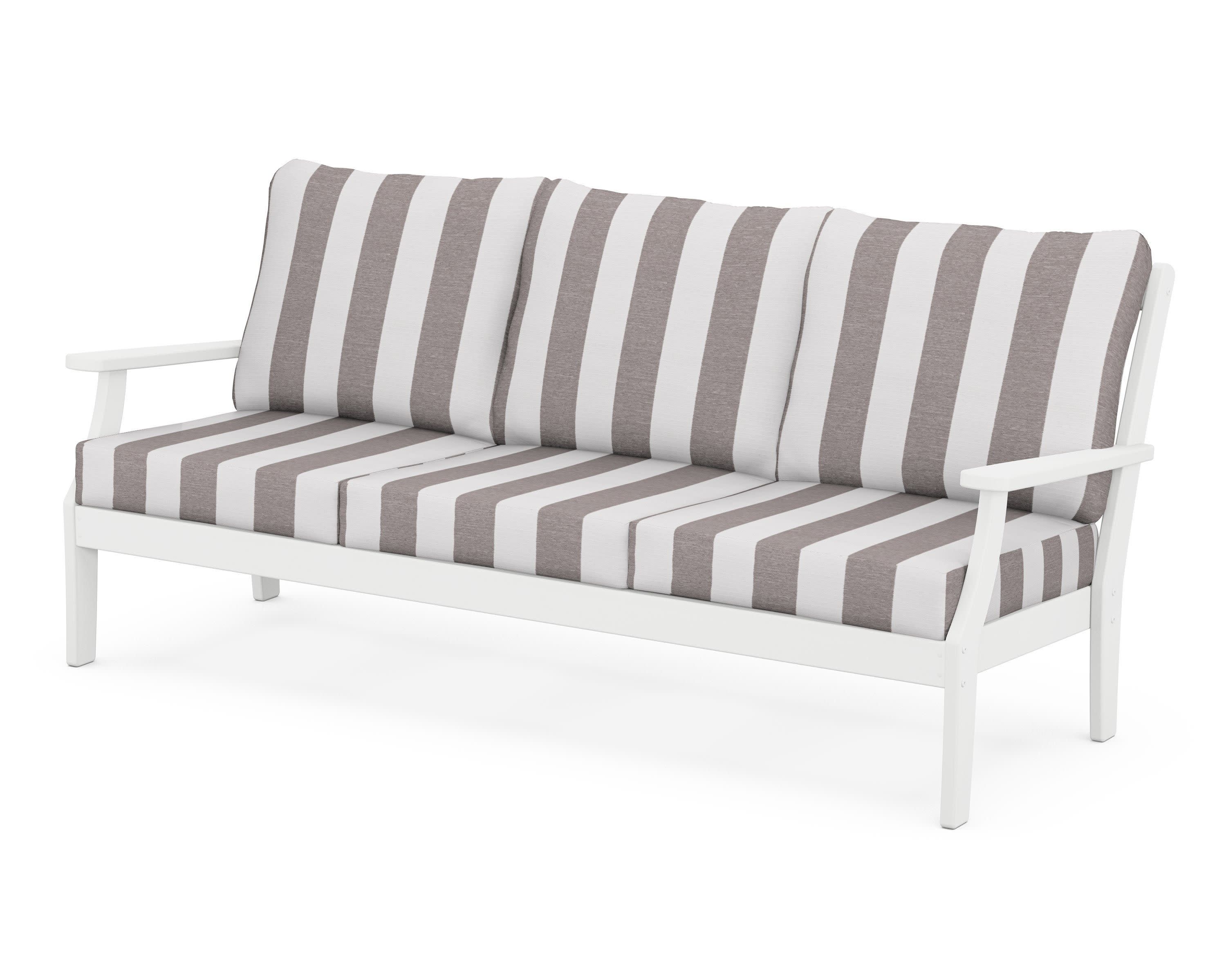 Braxton Deep Seating Sofa in White / Cabana Stripe Grey Mist