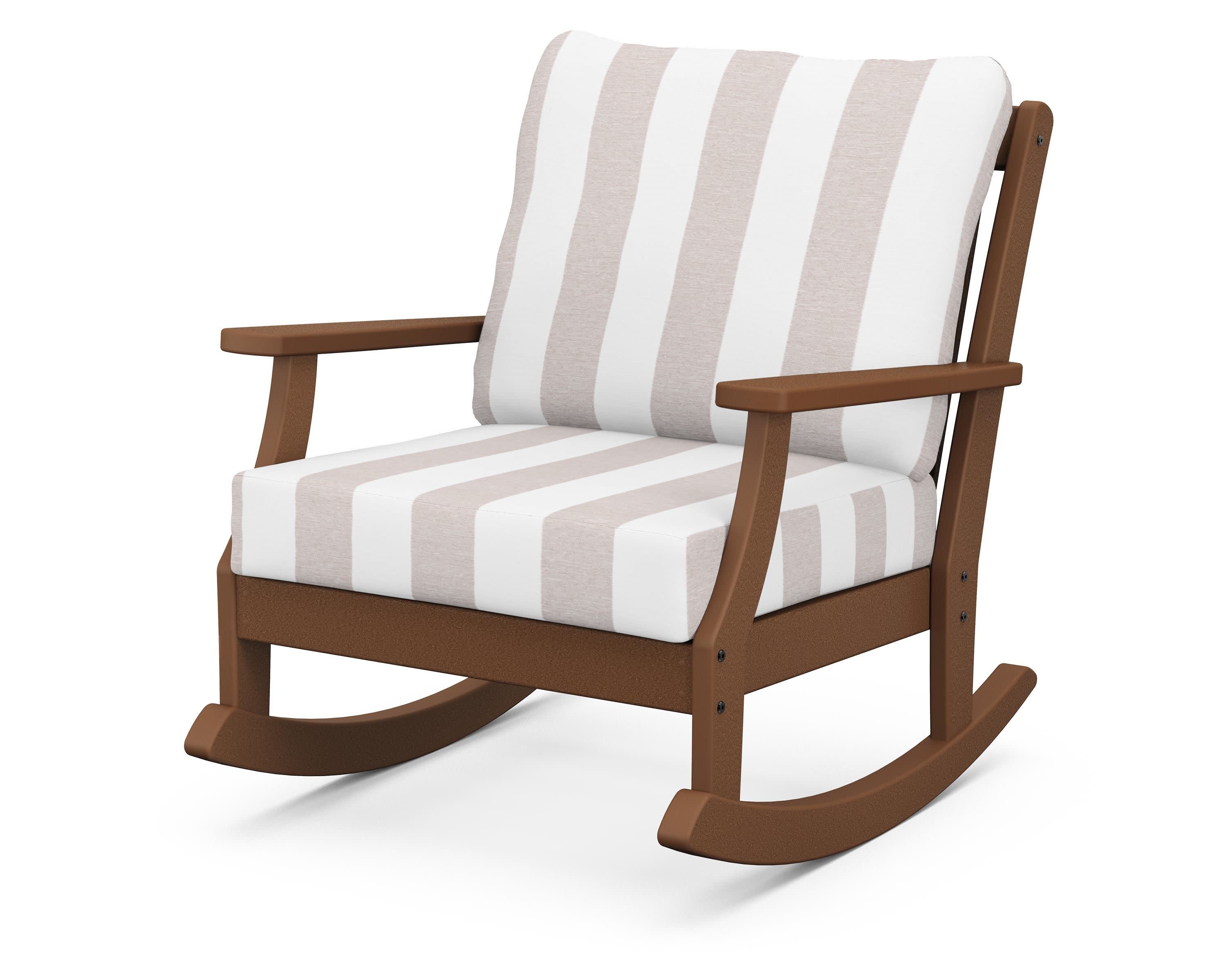 Braxton Deep Seating Rocking Chair in Teak / Cabana Stripe Dune Burlap
