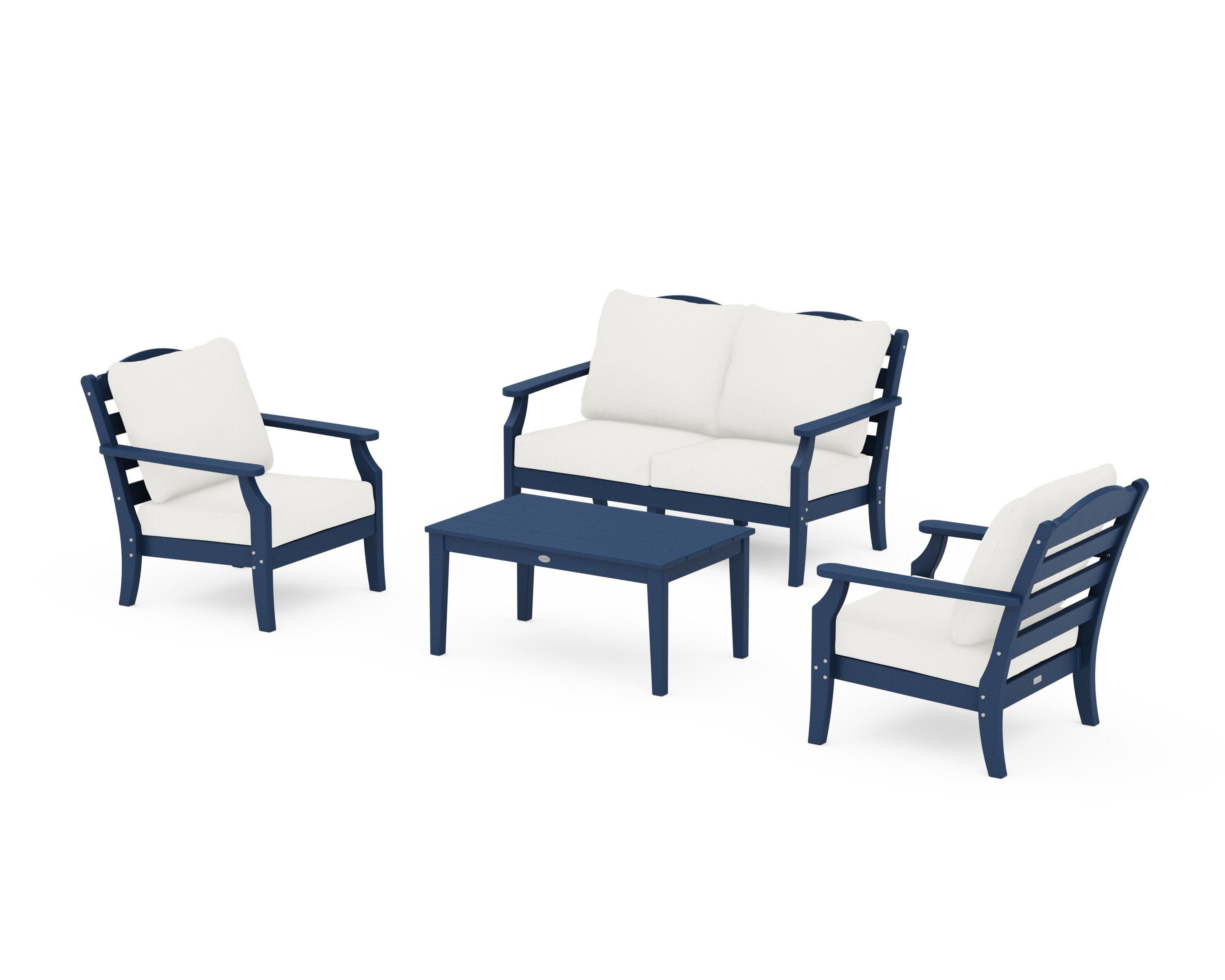 Savannah 4-Piece Deep Seating Set with Loveseat in Navy / Natural Linen