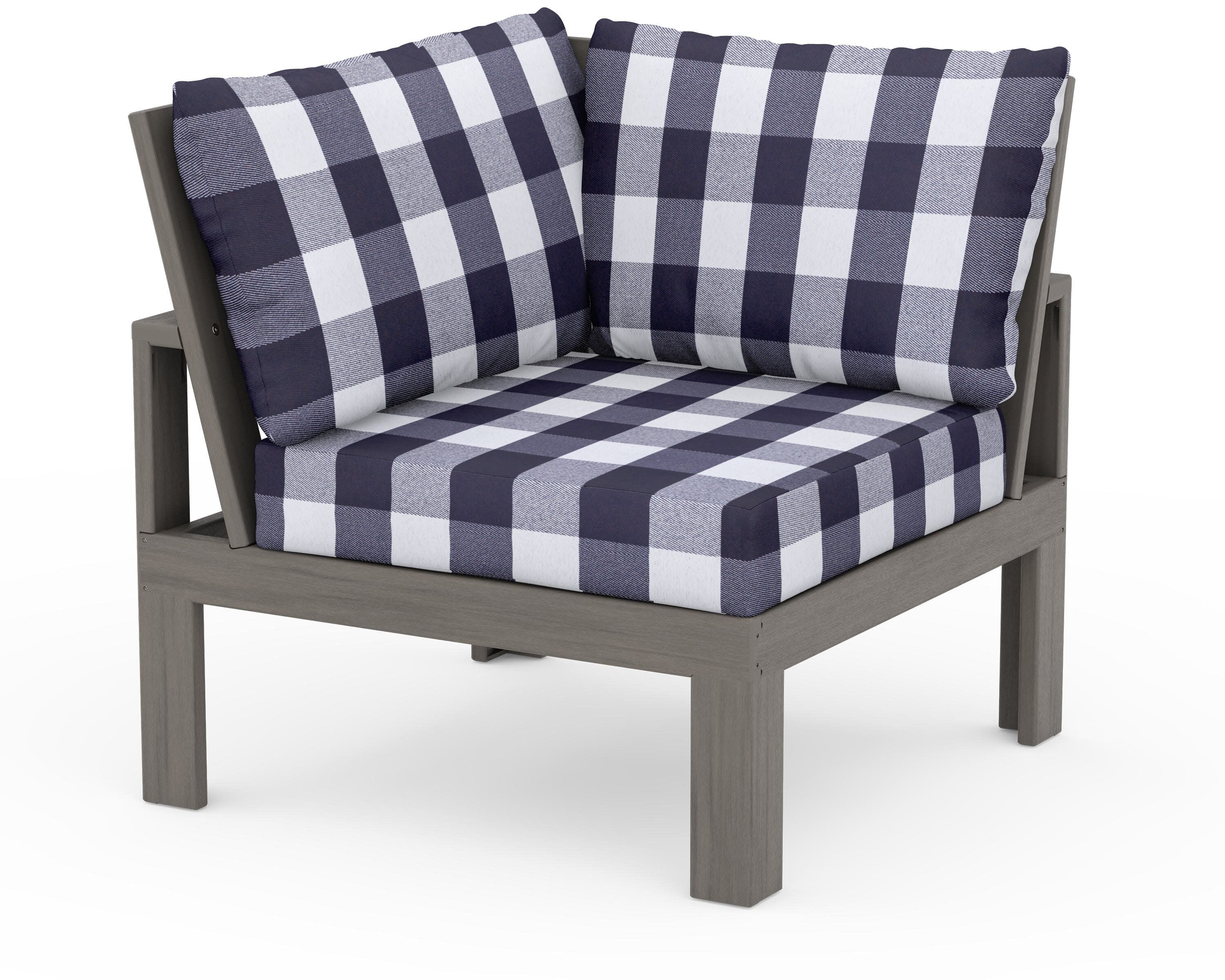 Modular Corner Chair in Driftwood / Buffalo Plaid Navy