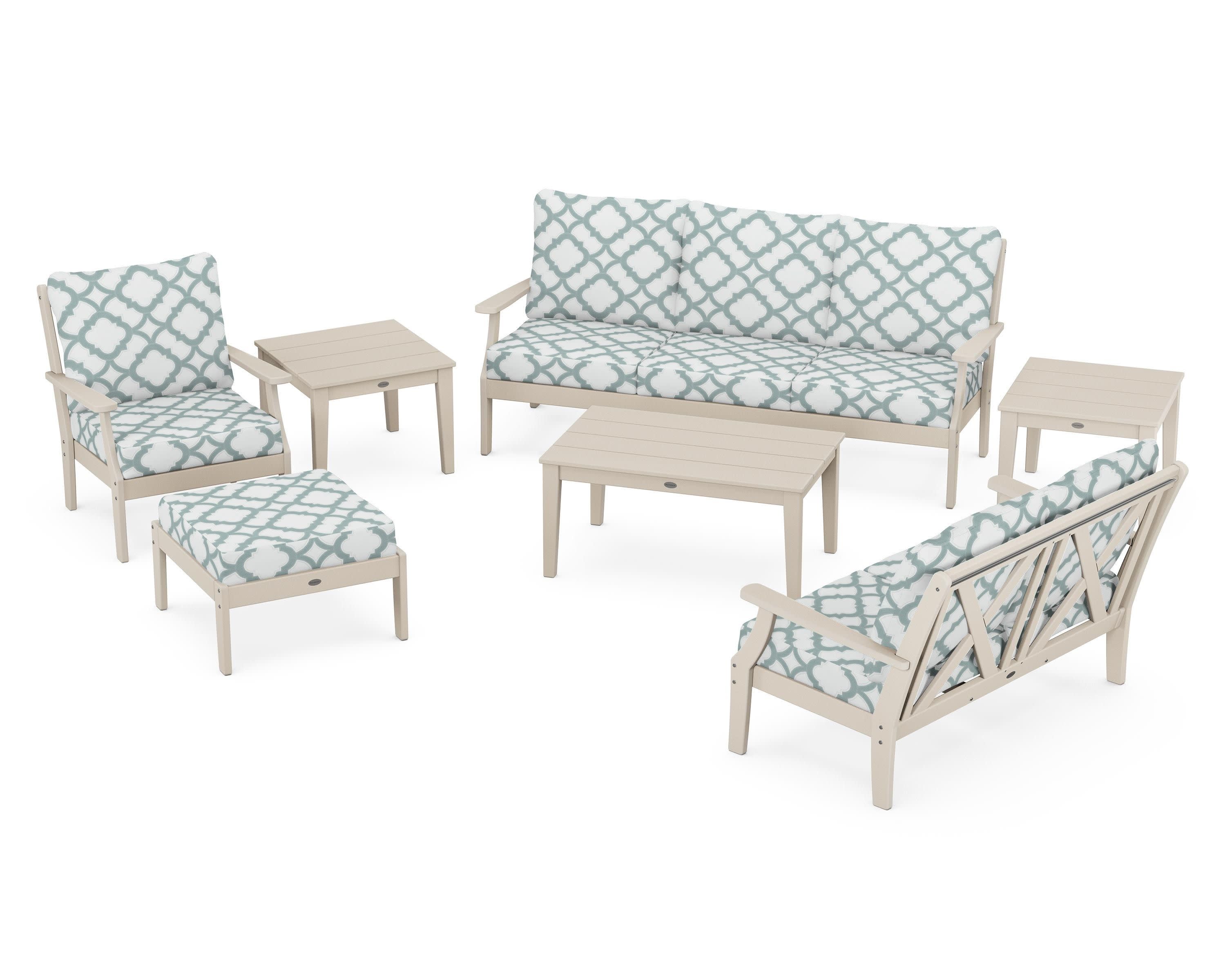 Braxton 7-Piece Deep Seating Set in Sand / Trellis Glacier Spa