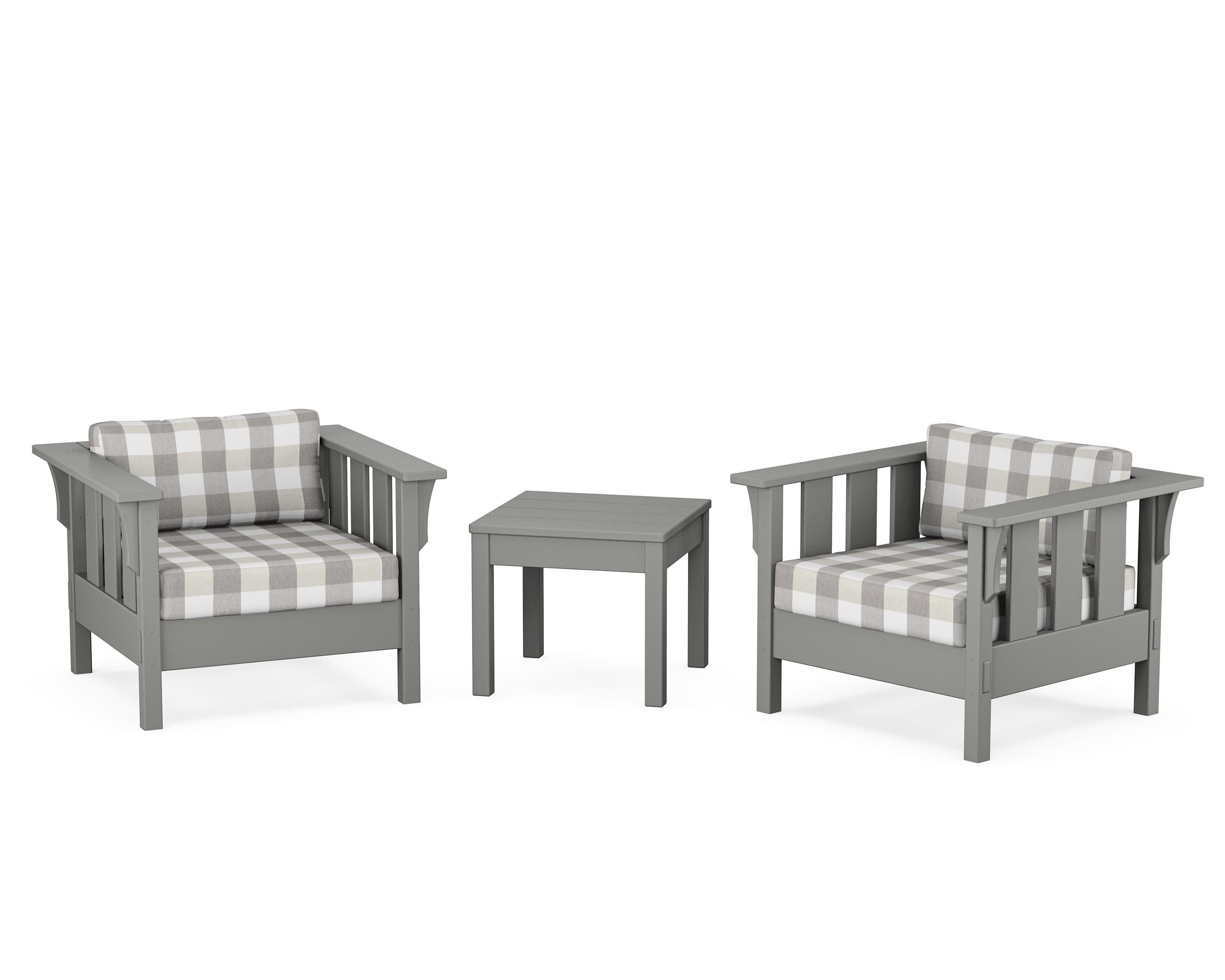 Acadia 3-Piece Deep Seating Set in Slate Grey / Buffalo Plaid Grey Mist