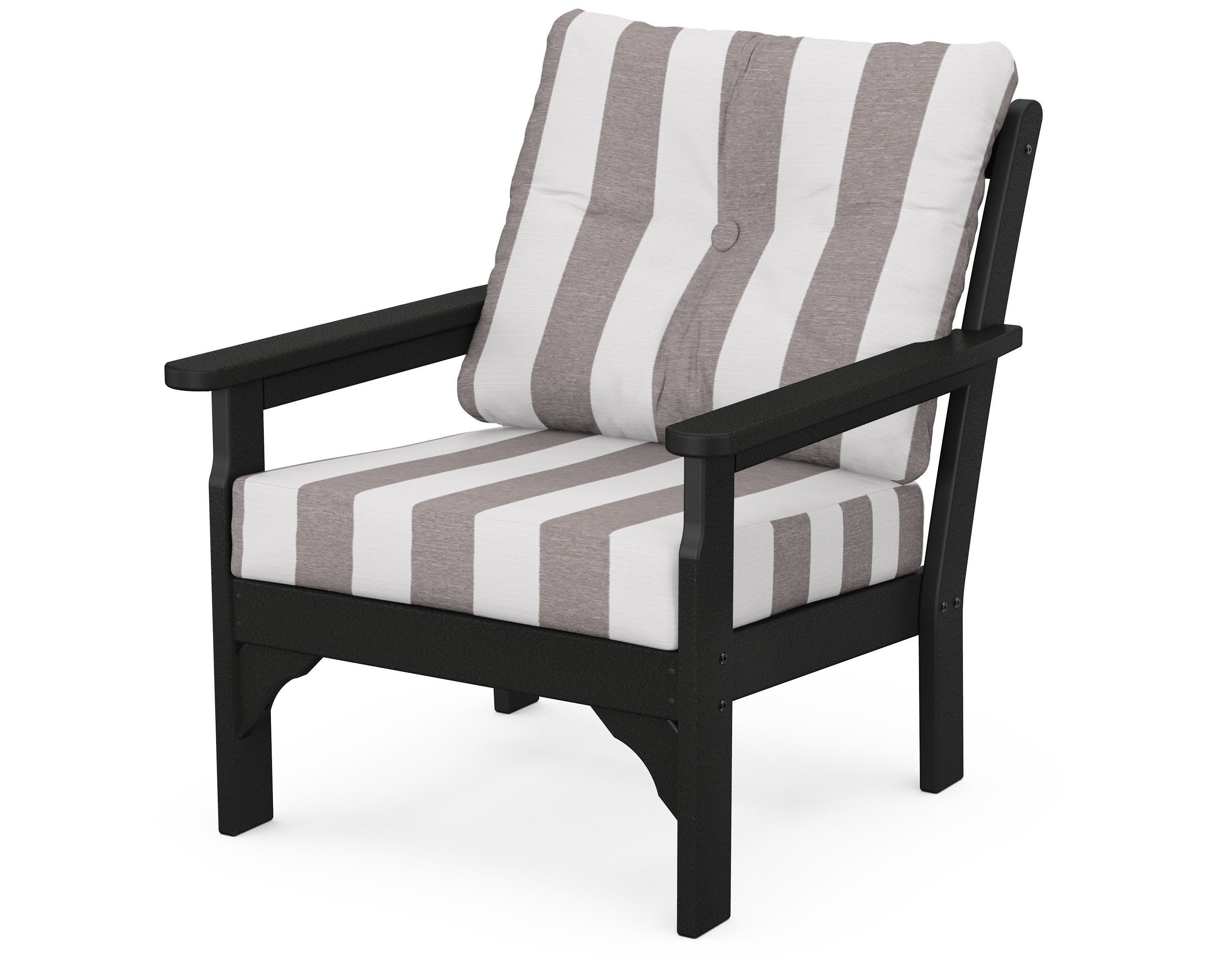 Vineyard Deep Seating Chair in Black / Cabana Stripe Grey Mist