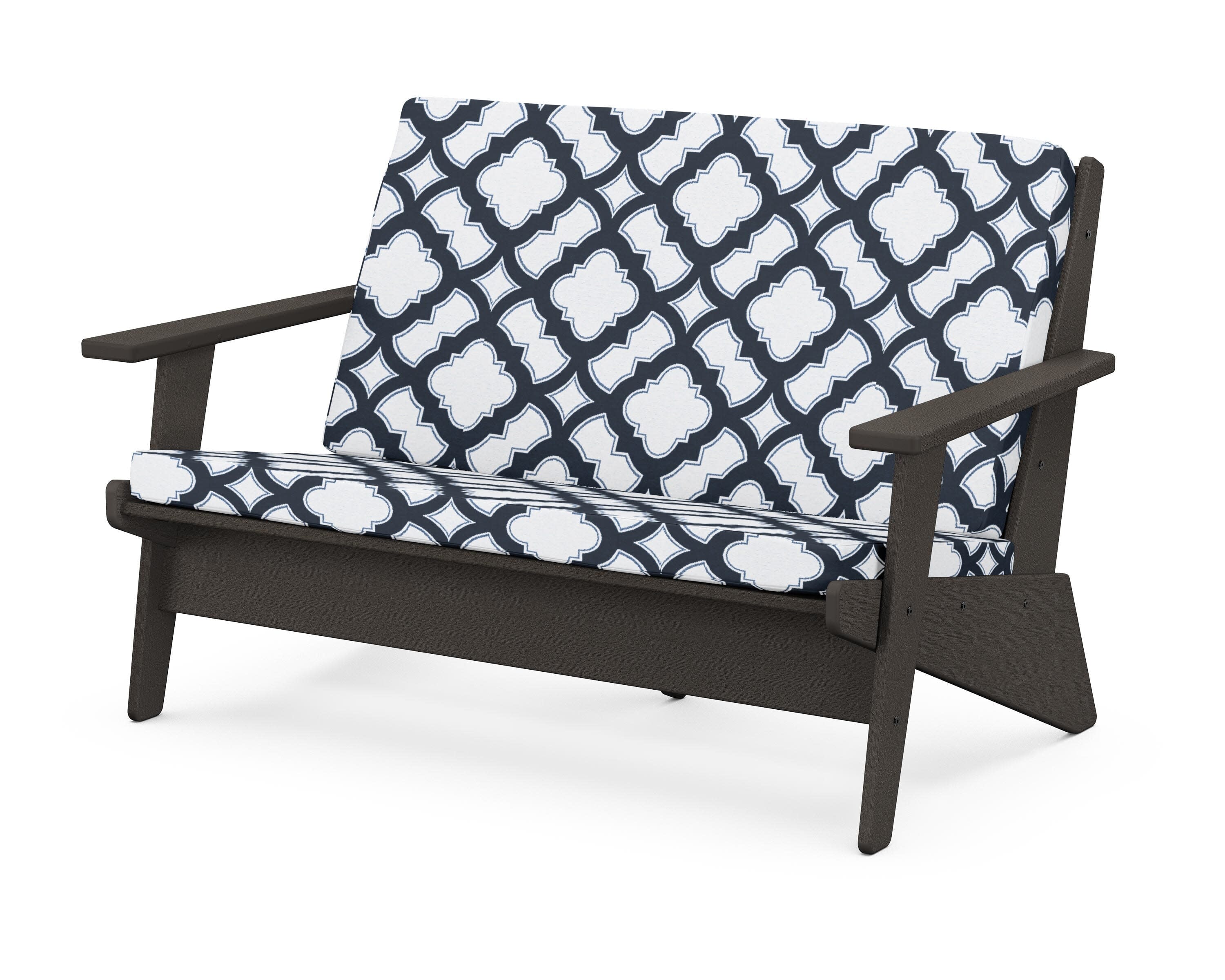 Riviera Modern Lounge Loveseat in Vintage Coffee / Trellis Marine Indigo